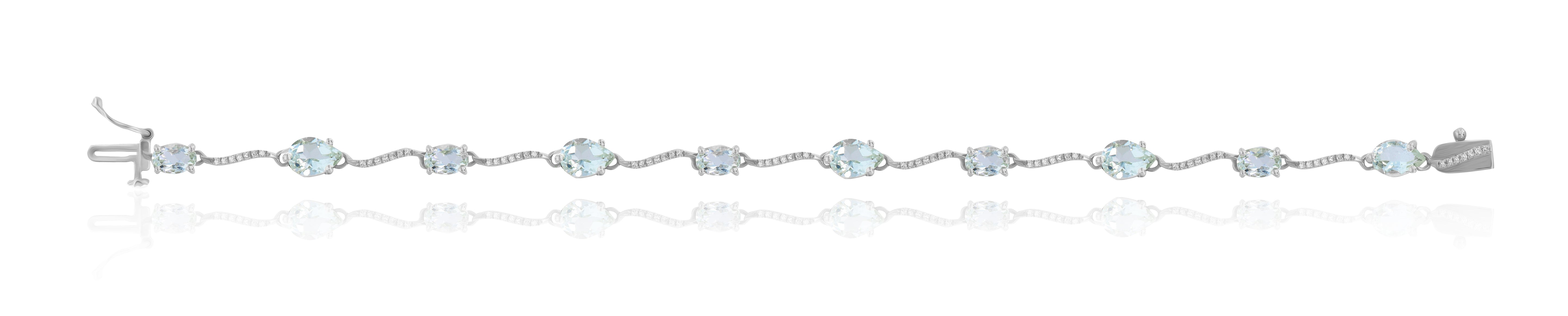5.76 ct. Amethyst & 0.29 ct. Diamond 14K White Gold Link Bracelet