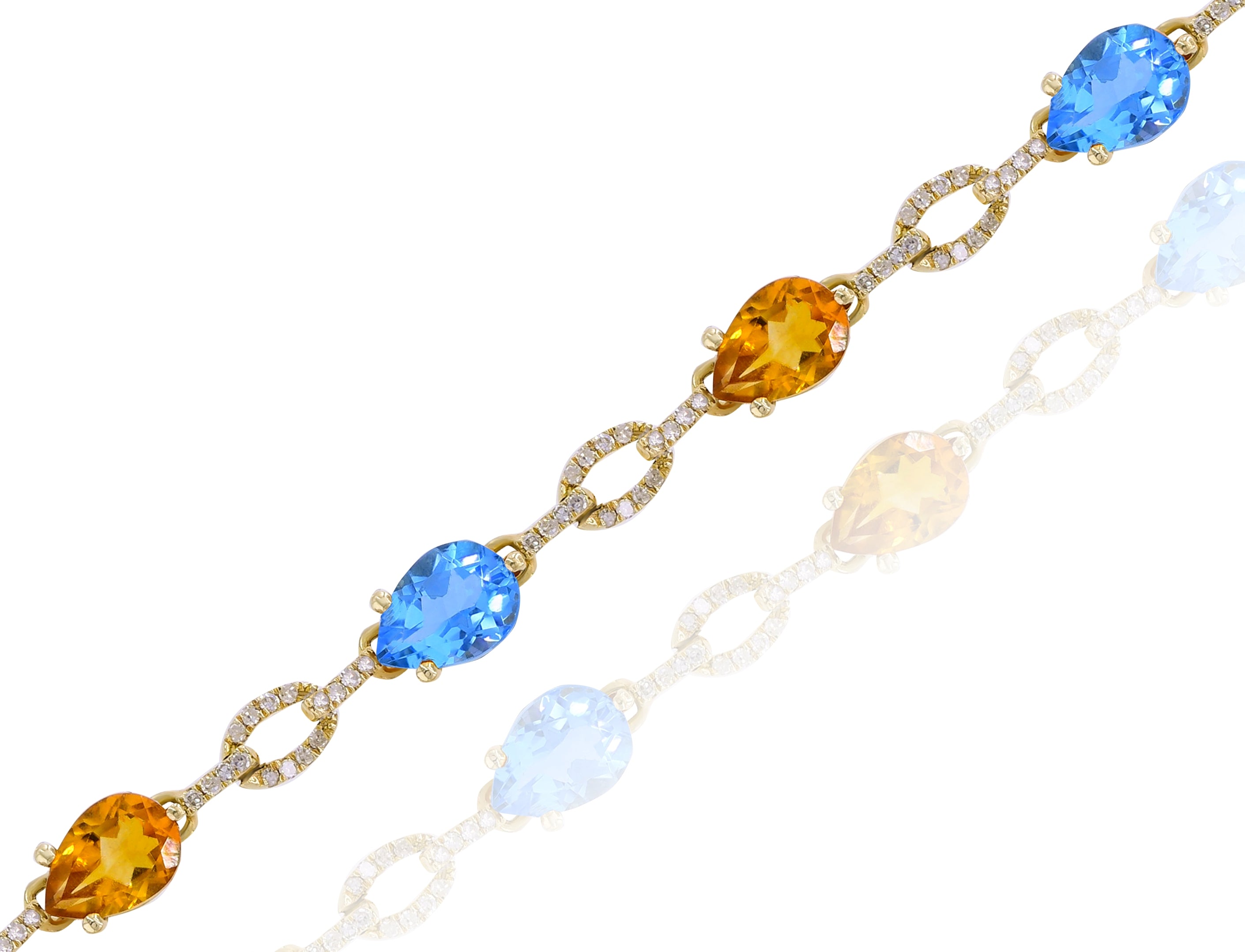 3.07 ct. Citrine & 3.02 ct. Topaz with 0.5 ct. Diamond 14K Yellow Gold Bracelet