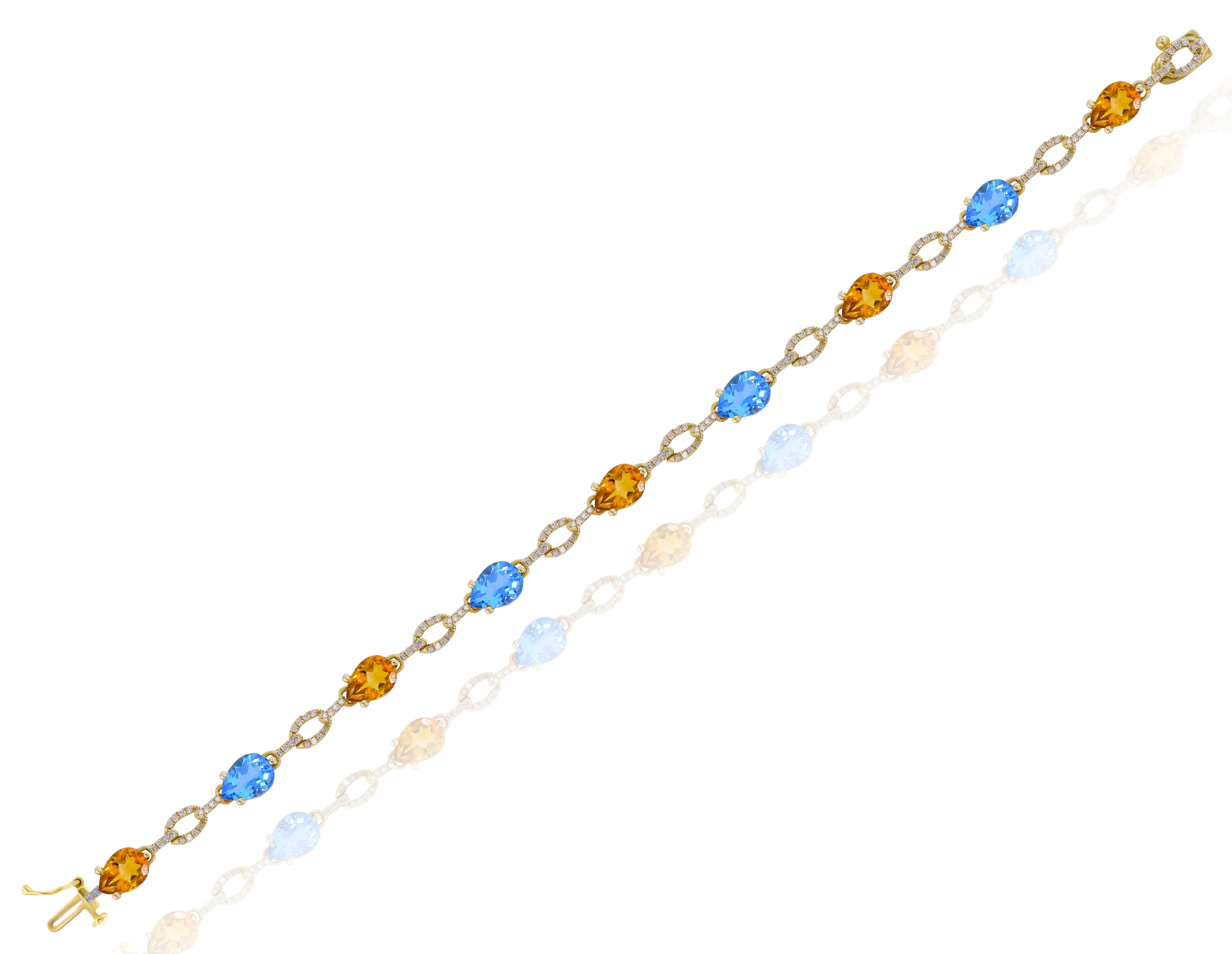 3.07 ct. Citrine & 3.02 ct. Topaz with 0.5 ct. Diamond 14K Yellow Gold Bracelet