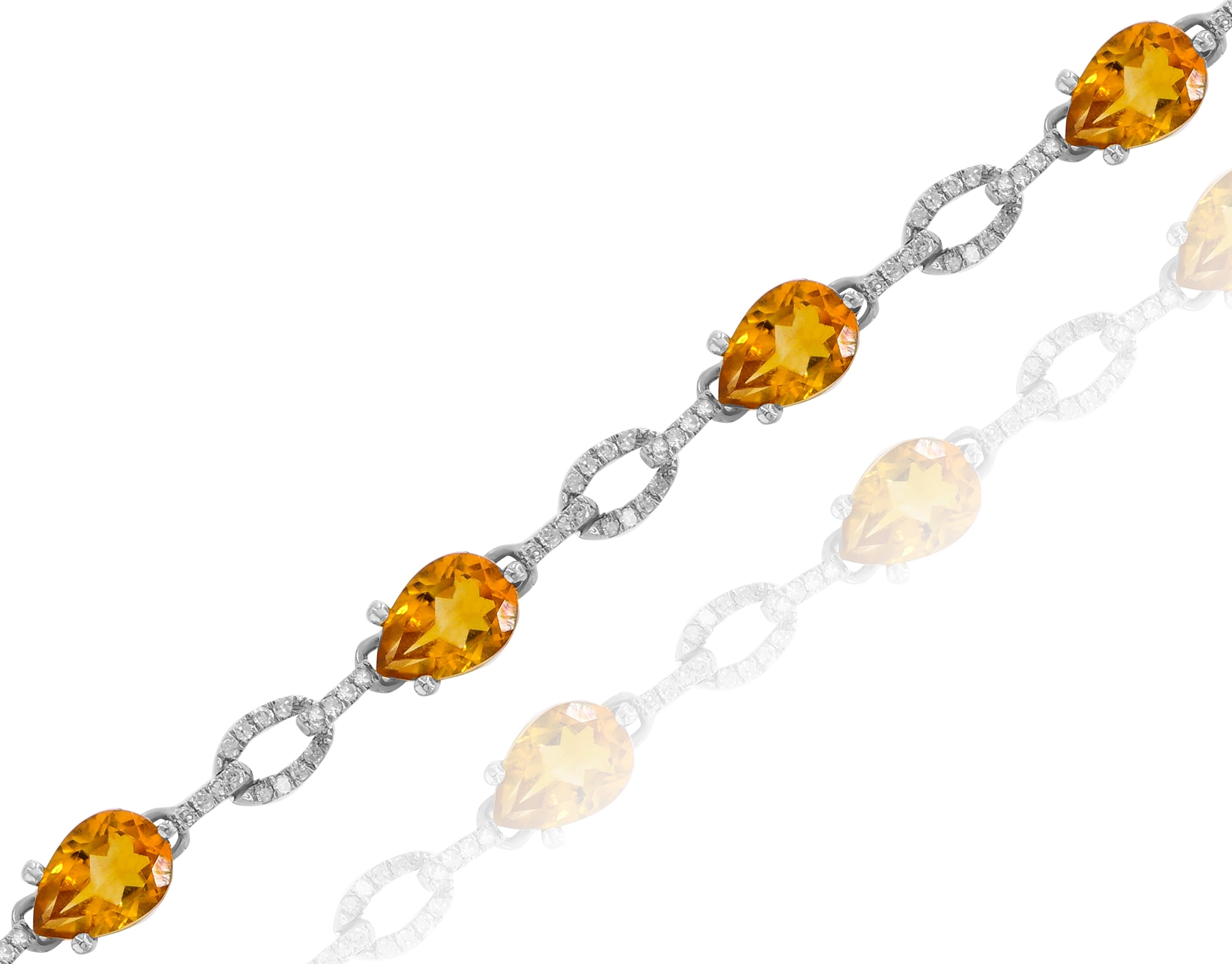 5.36 ct. Citrine & 0.5 ct. Diamond 14K White Gold Link Bracelet