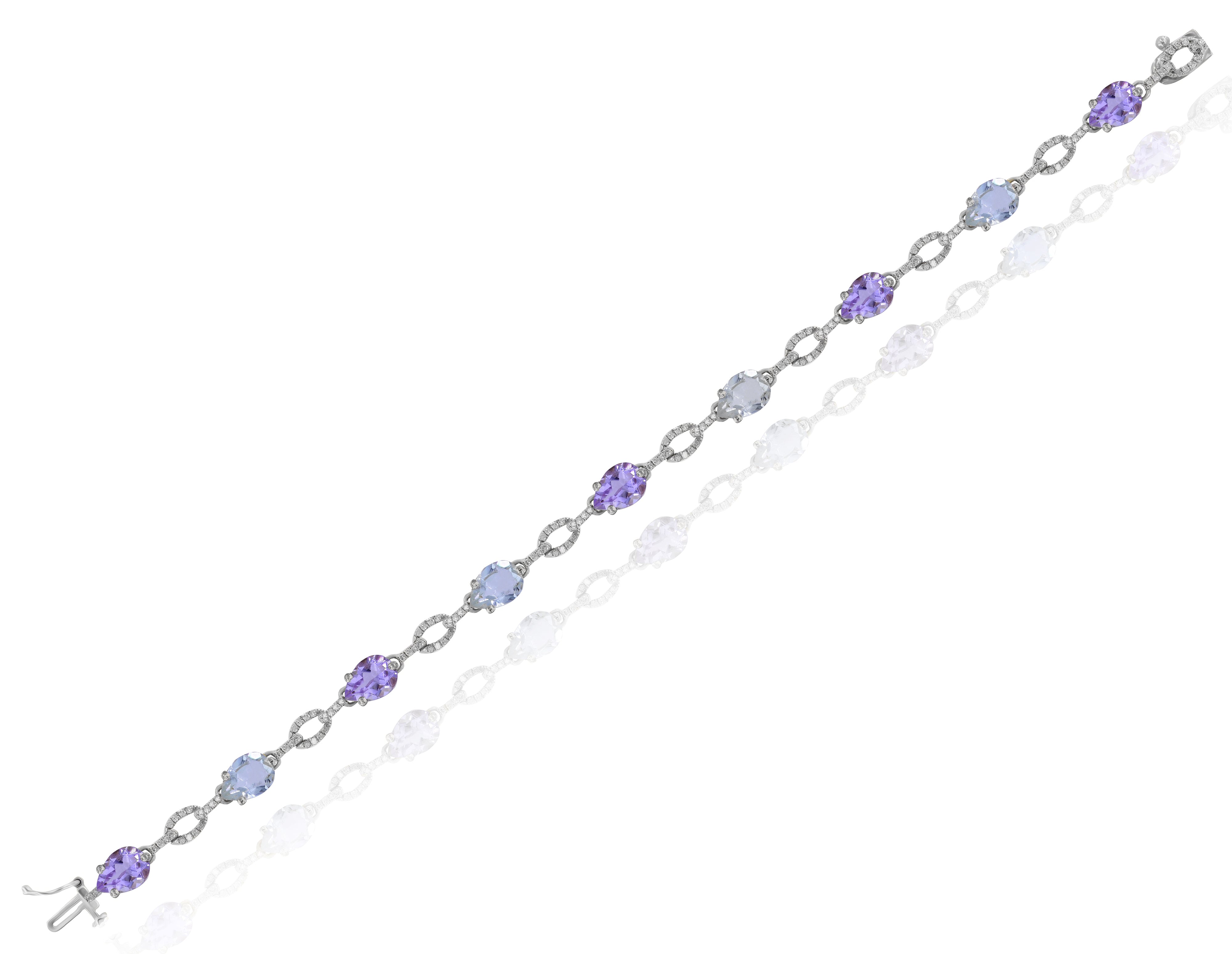 5 ct. Amethyst & 0.5 ct. Diamond 14K White Gold Bracelet