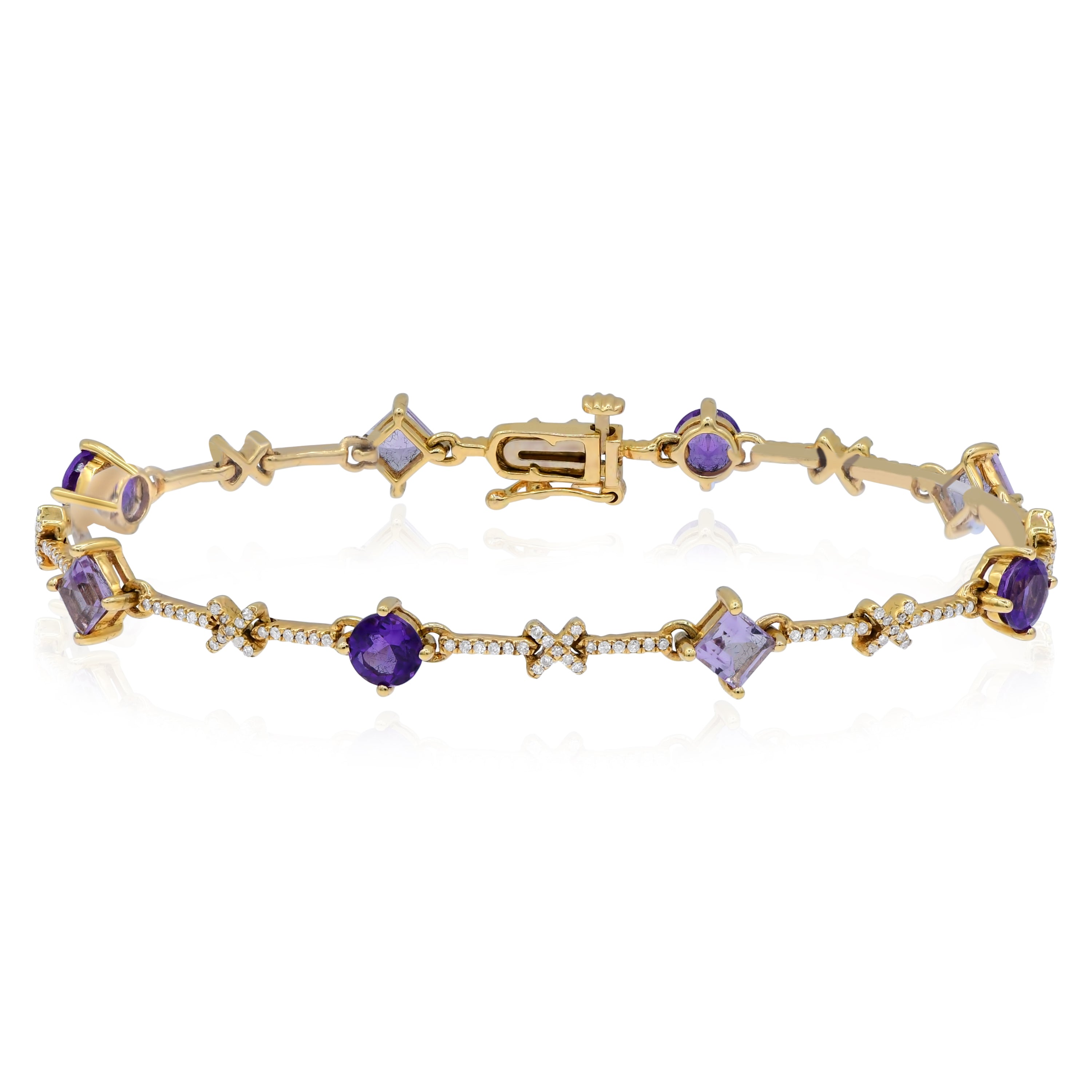 3.36 ct. Amethyst & 0.44 ct. Diamond 14K Yellow Gold Link Bracelet