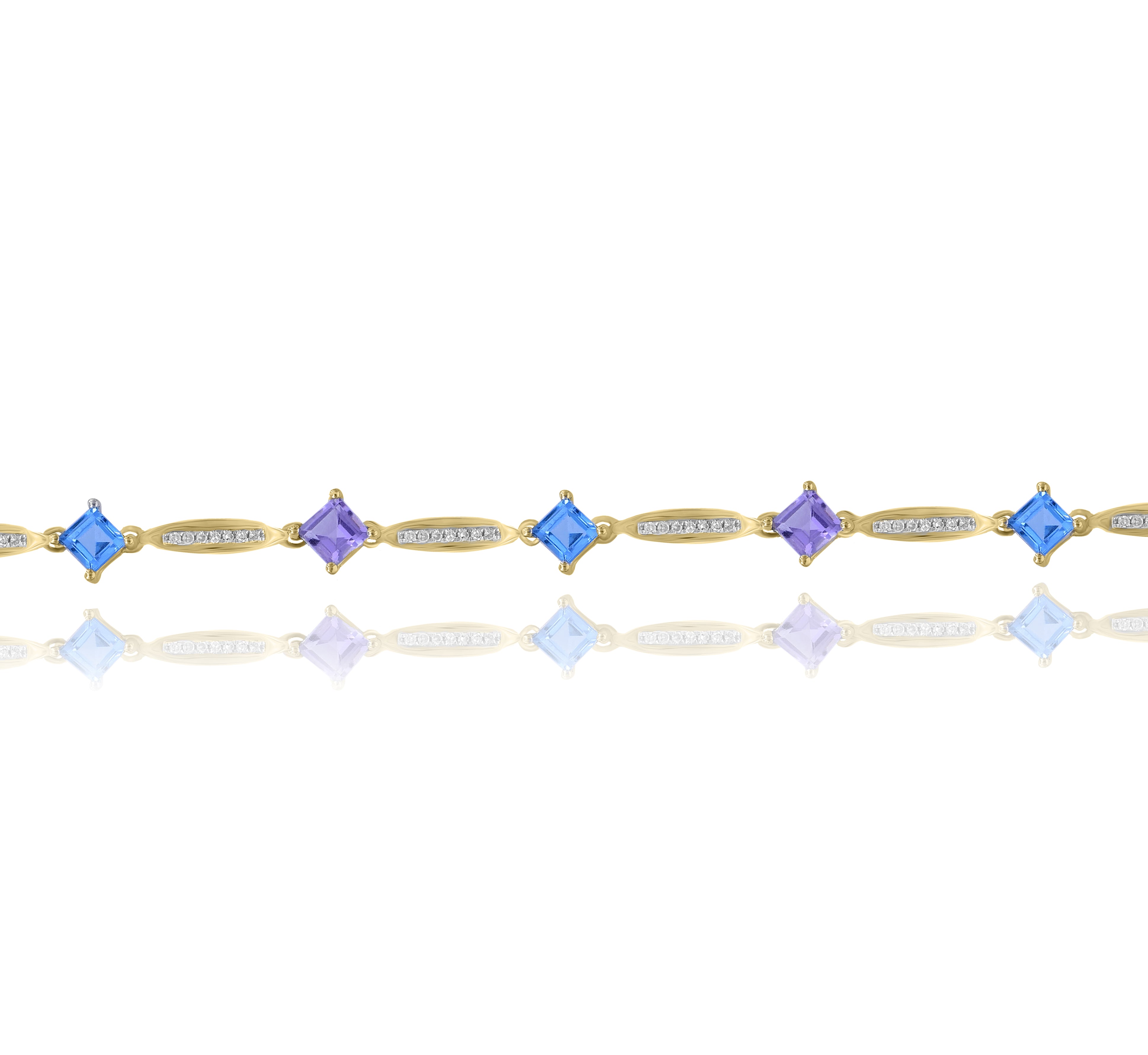 2.1  ct. Topaz & 1.55 ct. Amethyst with 0.21 ct. Diamond 14K Yellow Gold Bracelet
