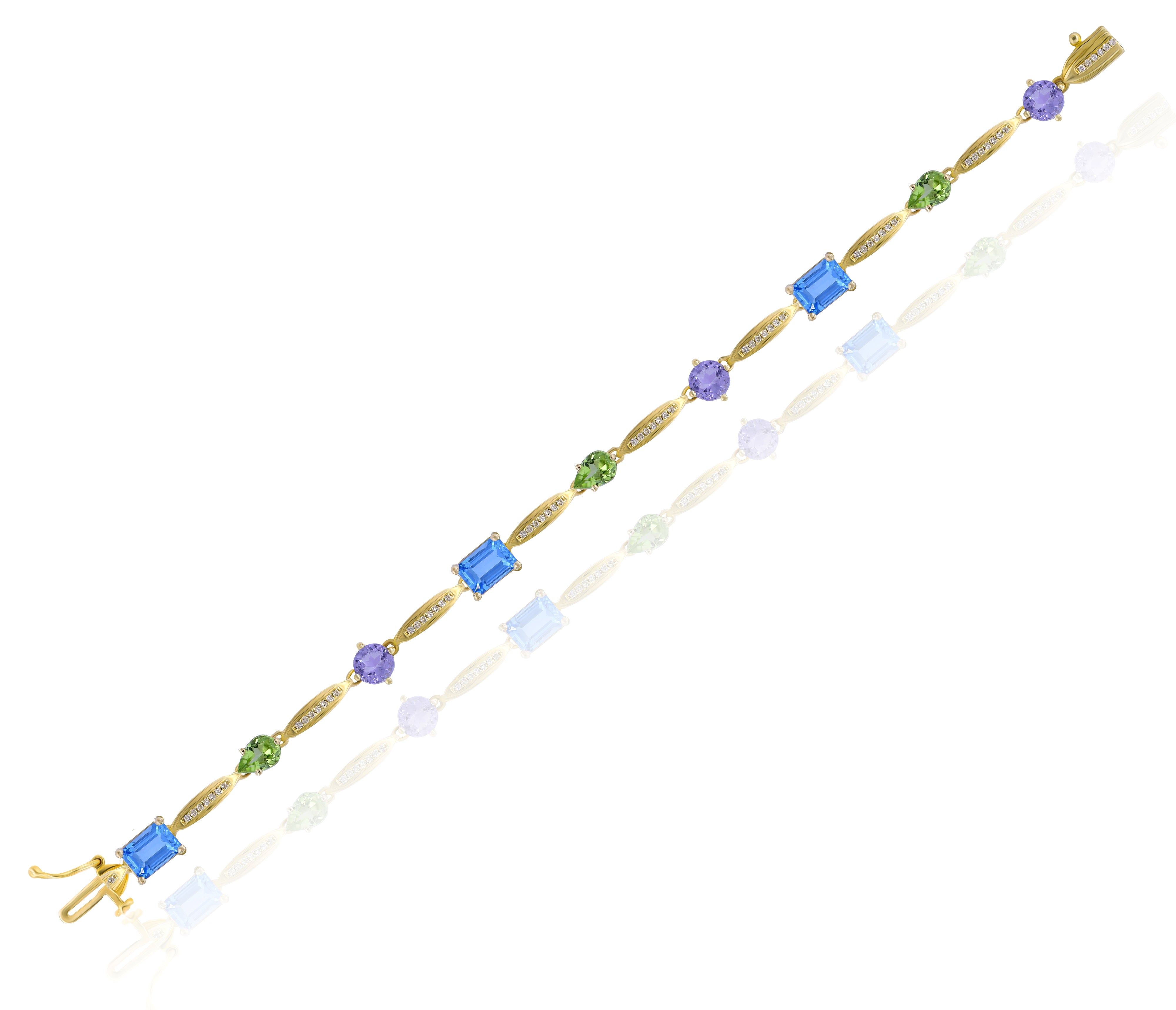 1.61 ct. Amethyst, 2.03 ct. Peridot, 3.32 ct. Topaz & 0.24 ct. Diamond 14K Yellow Gold Link Bracelet