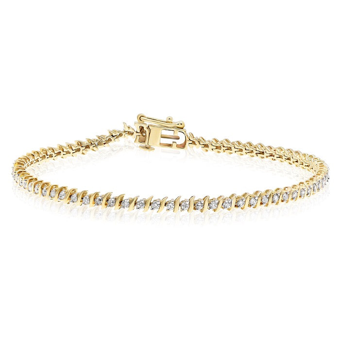 0.92 ct. Diamond 14K Yellow Gold S-Link Swirl Tennis Bracelet