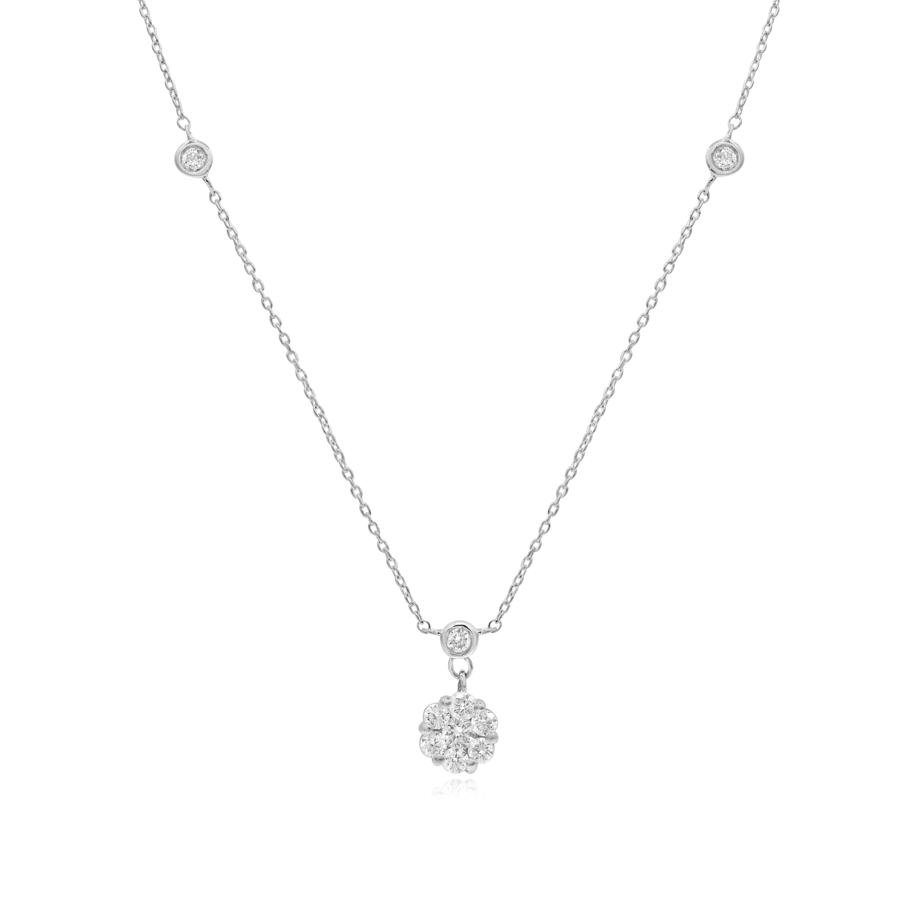 0.45 ct. Diamond 14K White Gold Pave Round Pendant Stone Station Necklace 18"