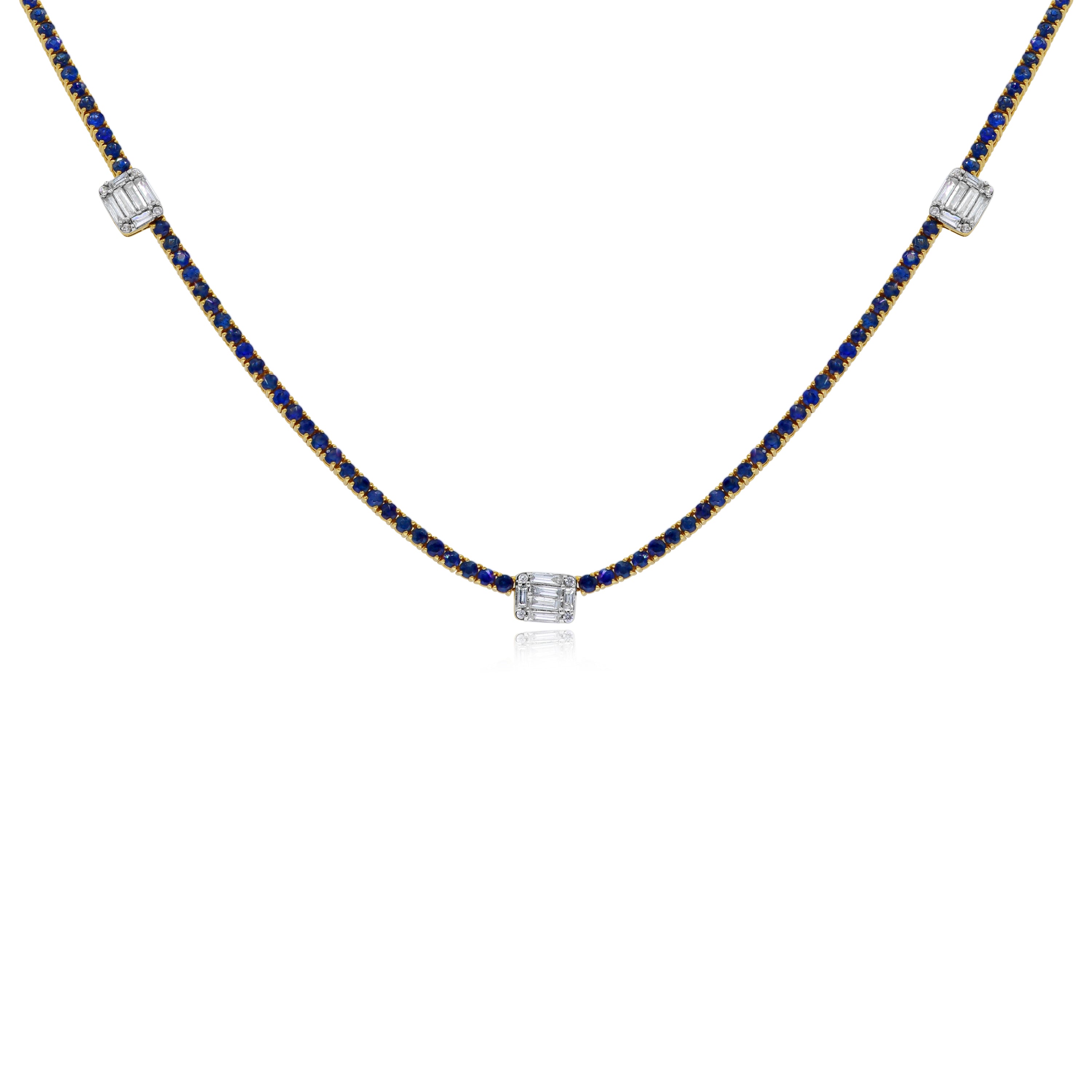 5.27 ct. Sapphire & 0.45 ct. Diamond 14K White Gold Stone Stations Necklace