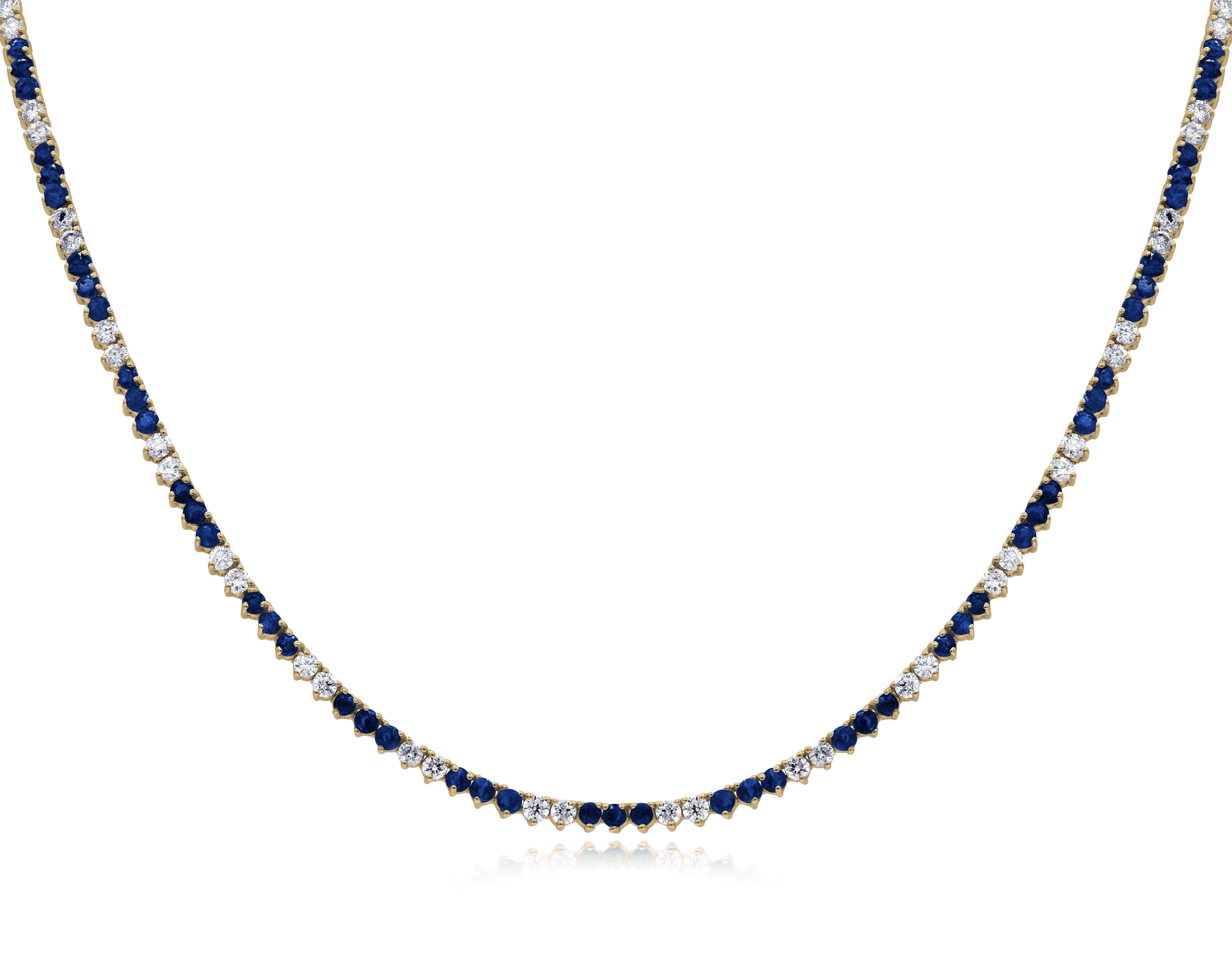 3.05 ct. Sapphire & 1.99 ct. Diamond 18K Yellow Gold Tennis Necklace 16"