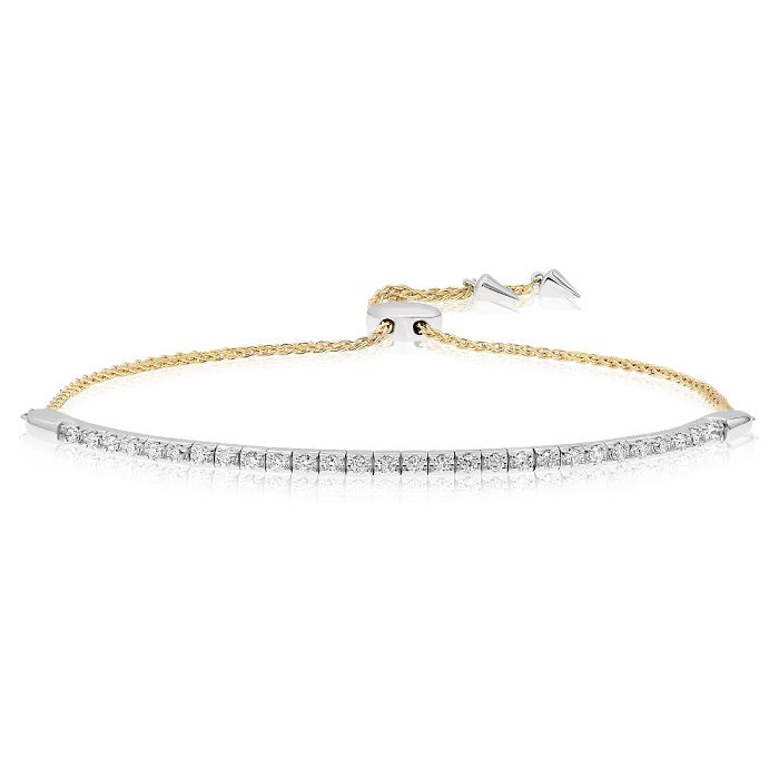 0.32 ct. Diamond 18K Two Tone Gold Bar Tennis Bolo Bracelet