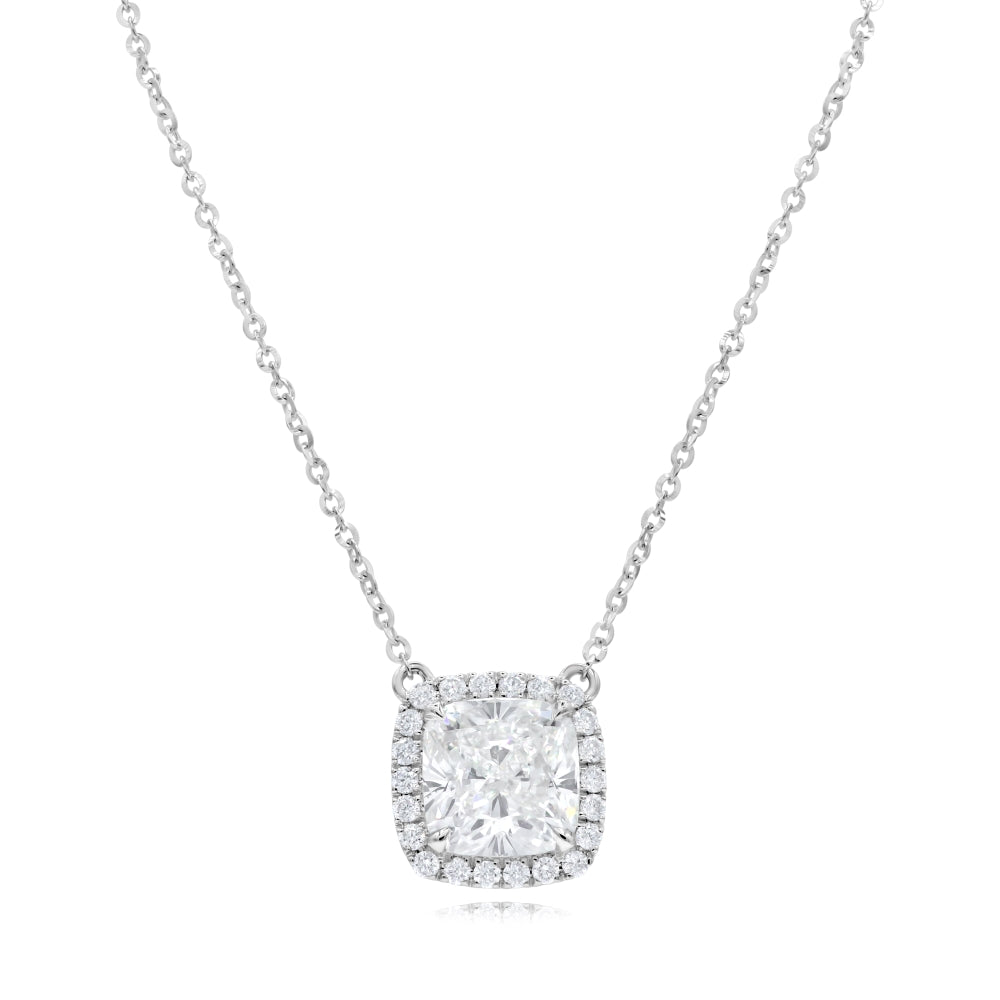 3.29 ct. Lab-Grown Diamond 14K White Gold Cushion Pendant Necklace