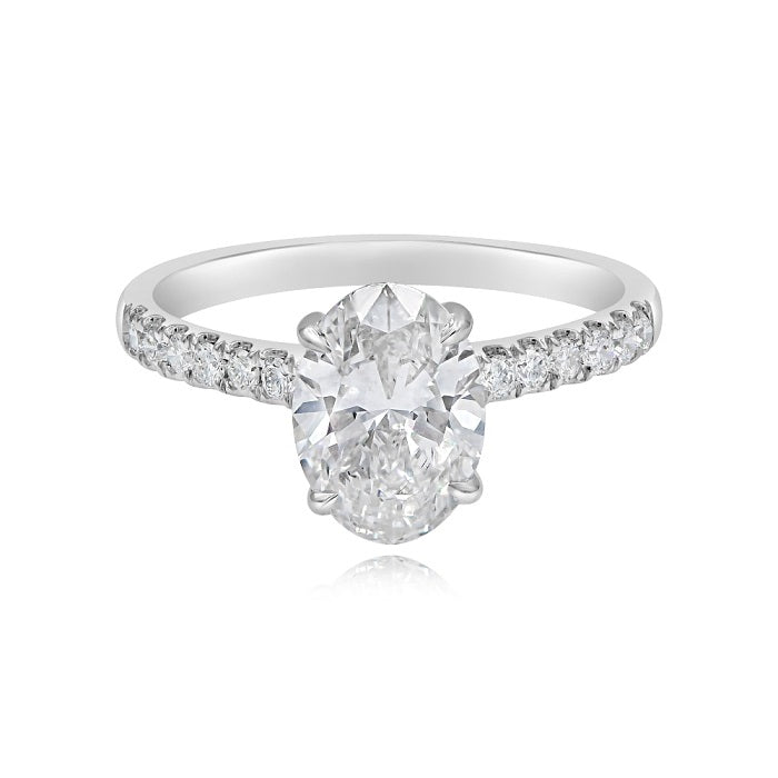 2.12 ct. Lab-Grown Diamond 14K White Gold Oval Classic Hidden Halo Pave Ring