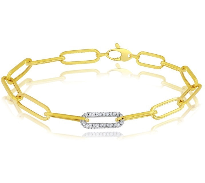 0.58 ct. Diamond 14K Two Tone Gold Paperclip Bracelet