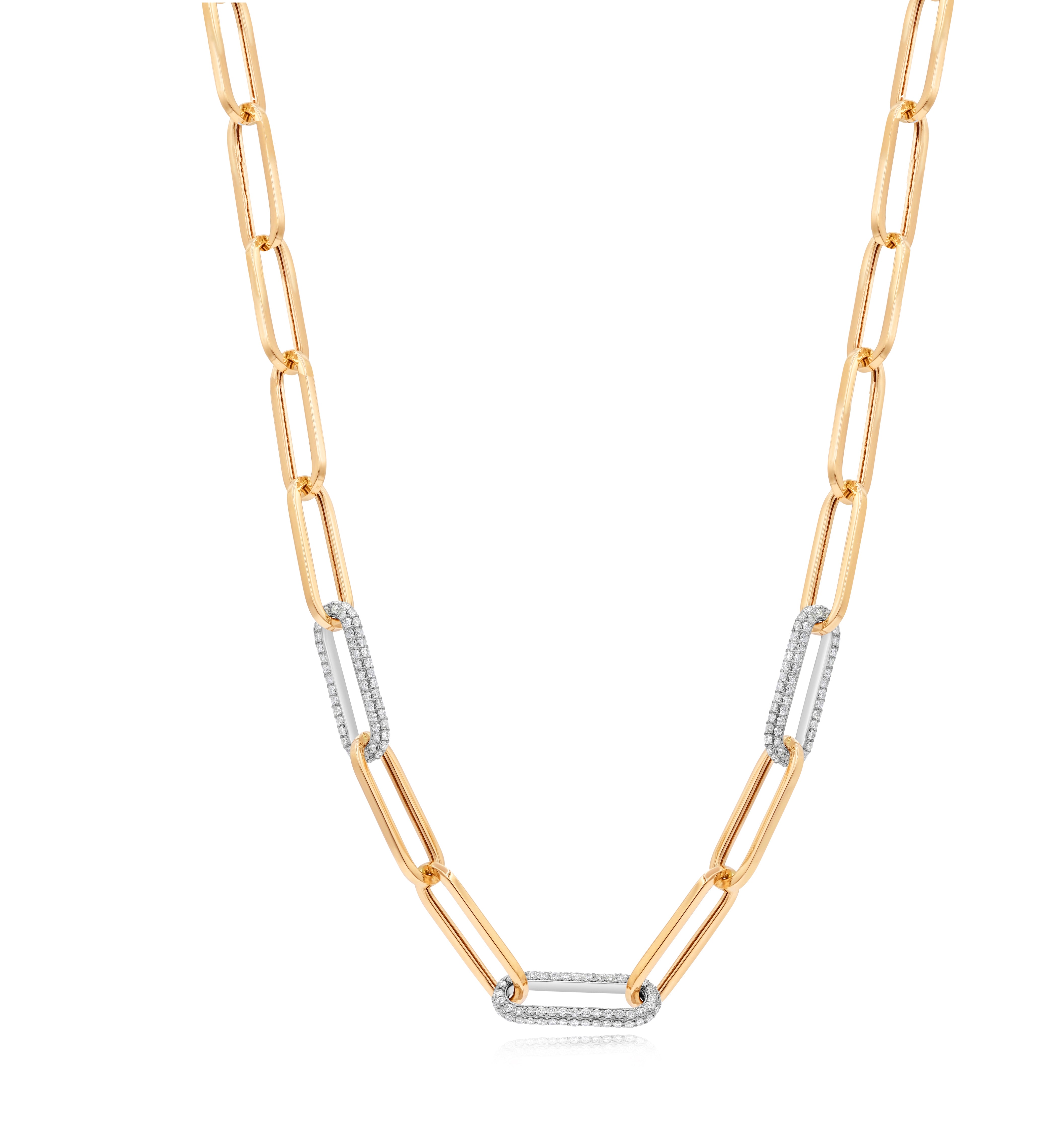 1.72 ct. Diamond 14K Two Tone Gold Paperclip Link Necklace