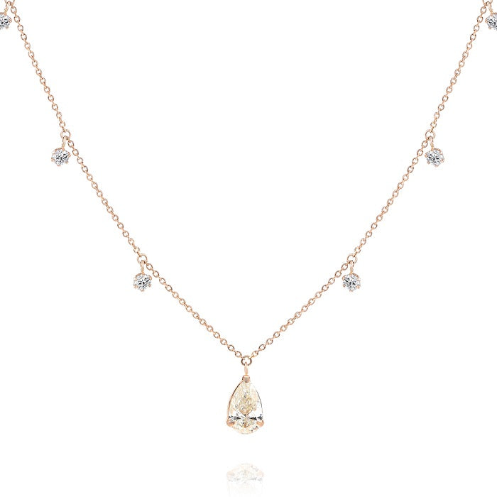 1.1 ct. Diamond 18K Rose Gold Teardrop Stone Station Necklace 18"