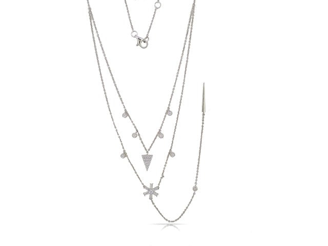 0.35 ct. Diamond 14K White Gold Multilayer Y Chain Necklaces 18"