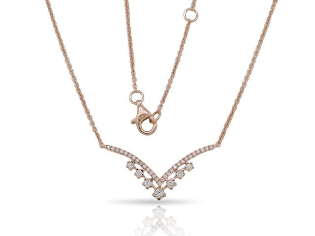 0.22 ct. Diamond 14K Rose Gold  Floating Diamond Bib Necklace 18"
