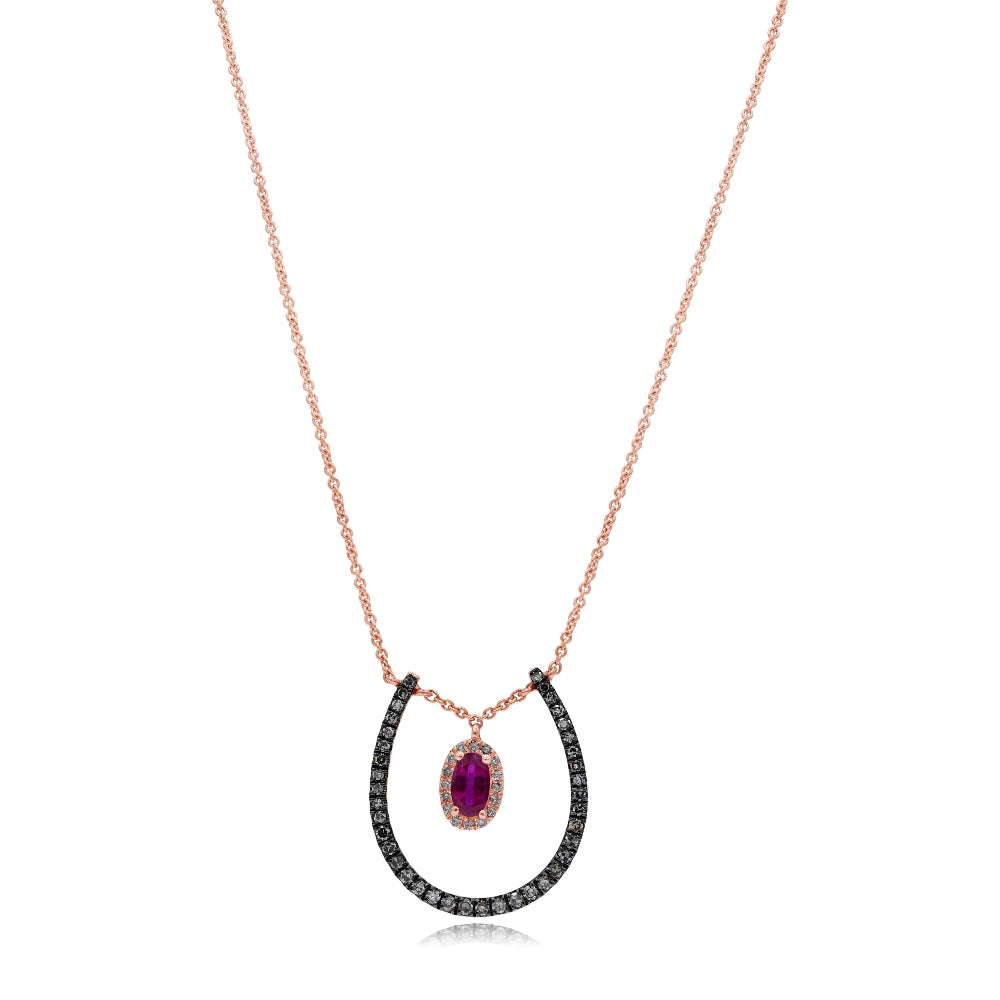 0.29 ct. Ruby & 0.26 ct. Brown & White Diamond 14K Rose Gold Pendant Necklace