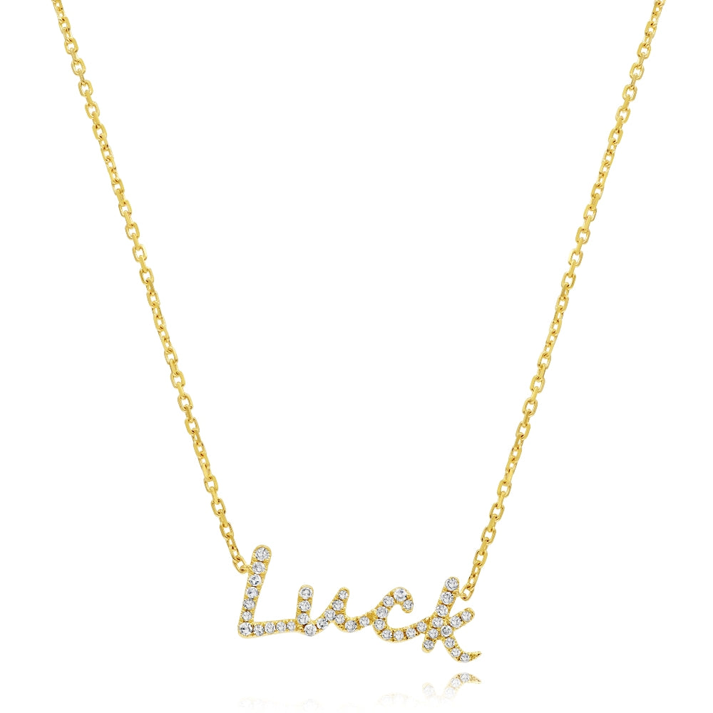 0.17 ct. Diamond 14K Yellow Gold 'LUCK' Necklace 18"