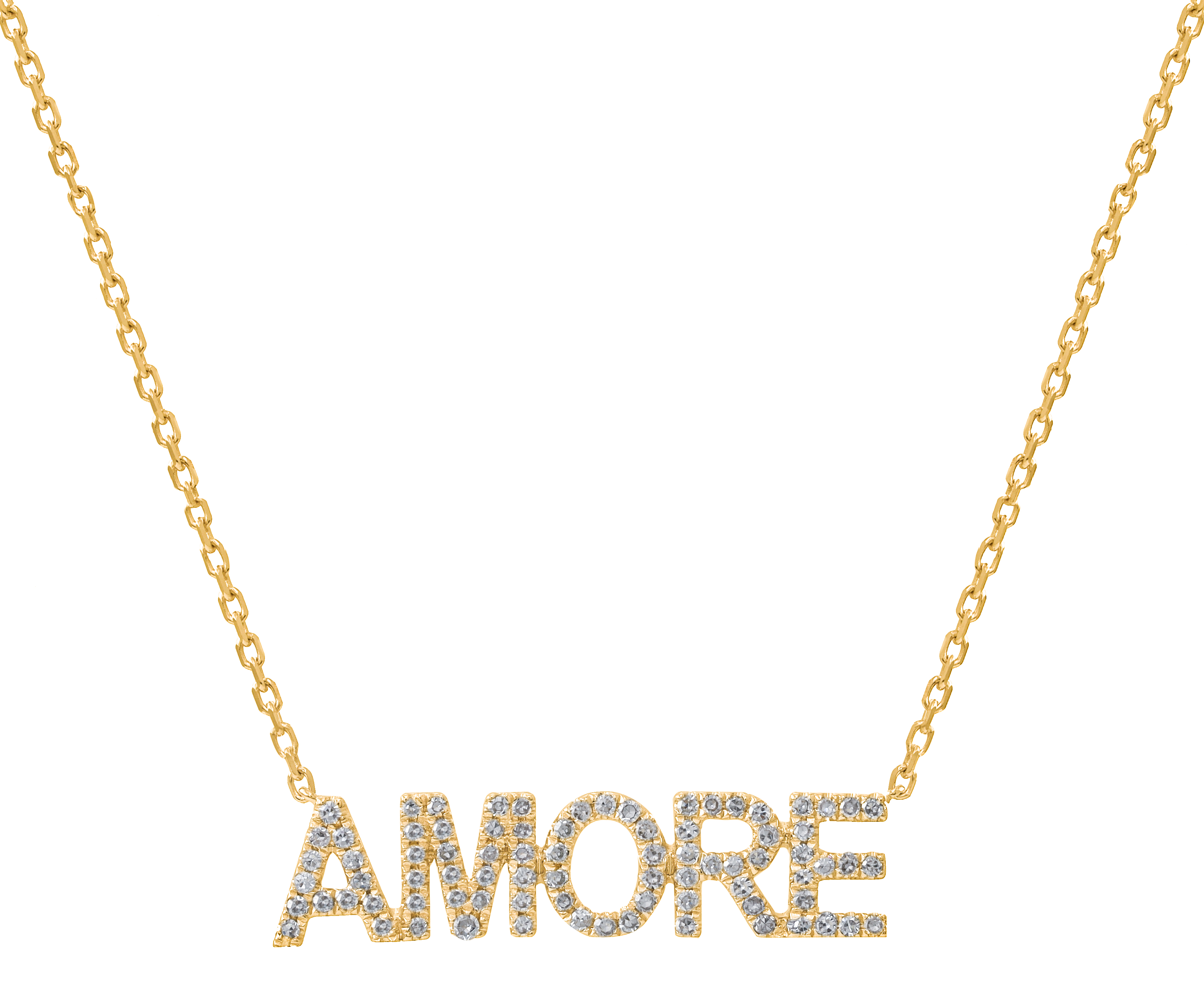 0.31 ct. Diamond 14K Yellow Gold 3D Classic Chain 'AMORE' Love Necklace 18"