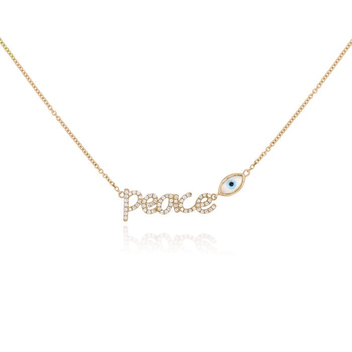 1 ct. Mother of Pearl & 0.19 ct. Diamond 14K Yellow Gold 'PEACE' Necklace 18"