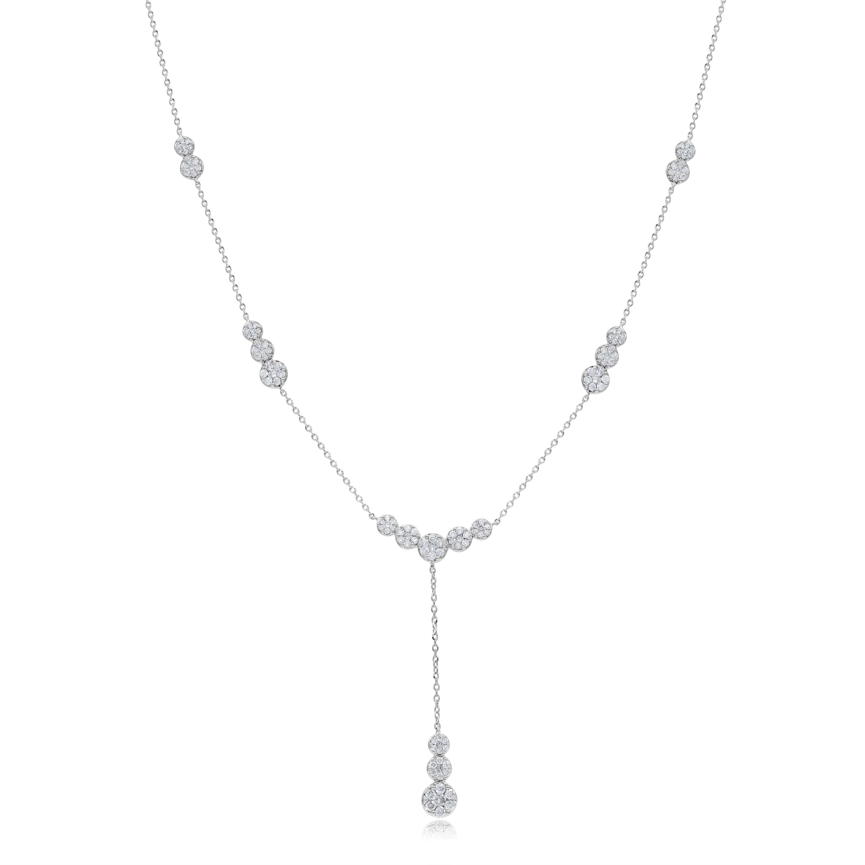 0.86 ct. Diamond 14K White Gold Halo Lariat Necklace 18"