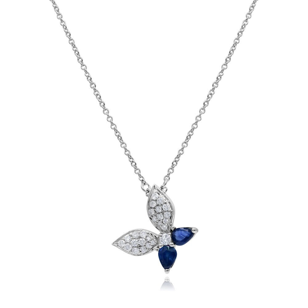 0.32 ct. Sapphire & 0.2 ct. Diamond 14K White Gold Butterfly Pendant Necklace 18"