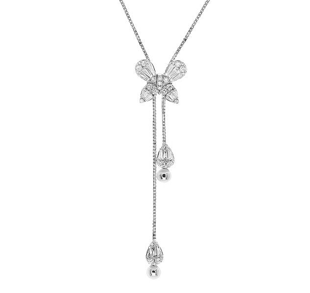 0.97 ct. Diamond 18K White Gold Butterfly Lariat Necklace