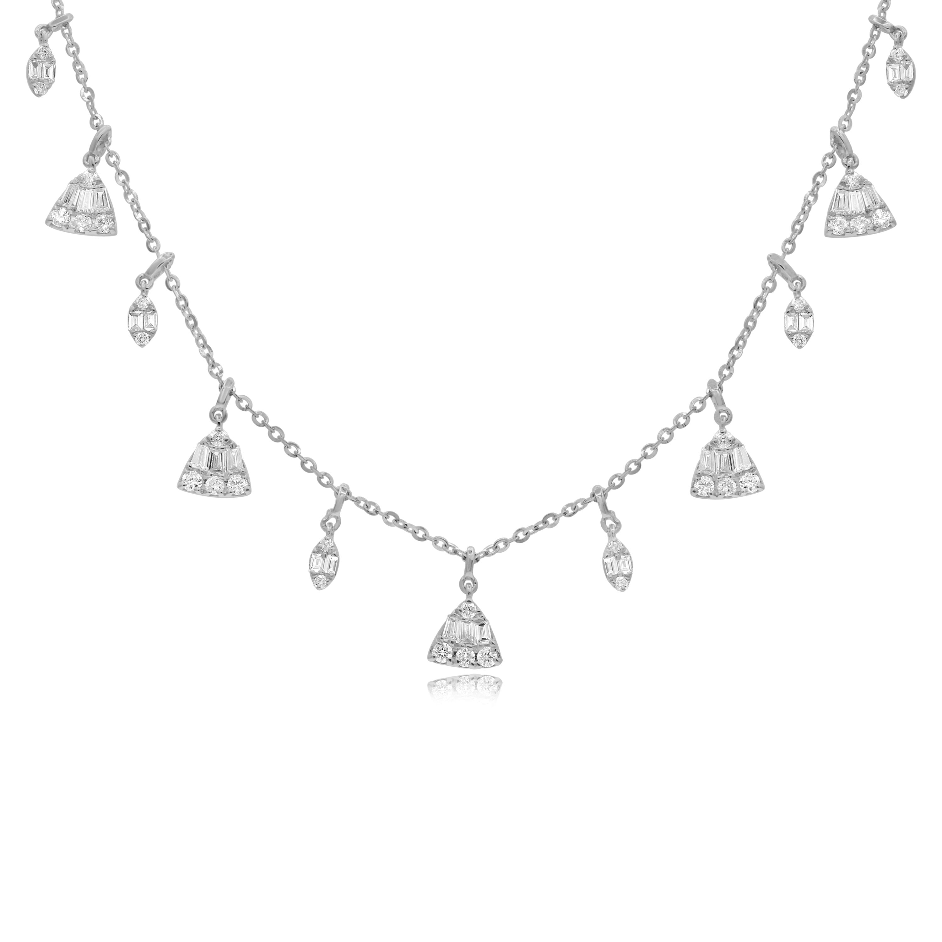 1 ct. Diamond 14K White Gold Triangle & Marquise Station Drop Choker Necklace 18"