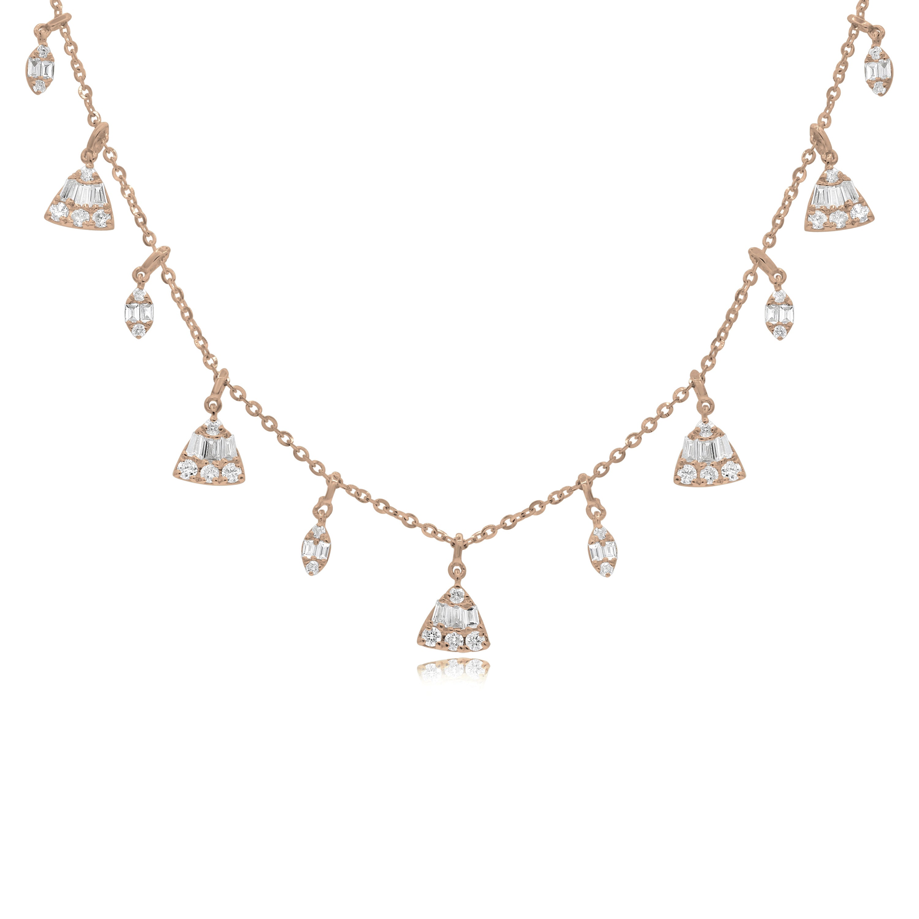 1.07 ct. Diamond 14K Rose Gold Triangle & Marquise Station Drop Choker Necklace 18"