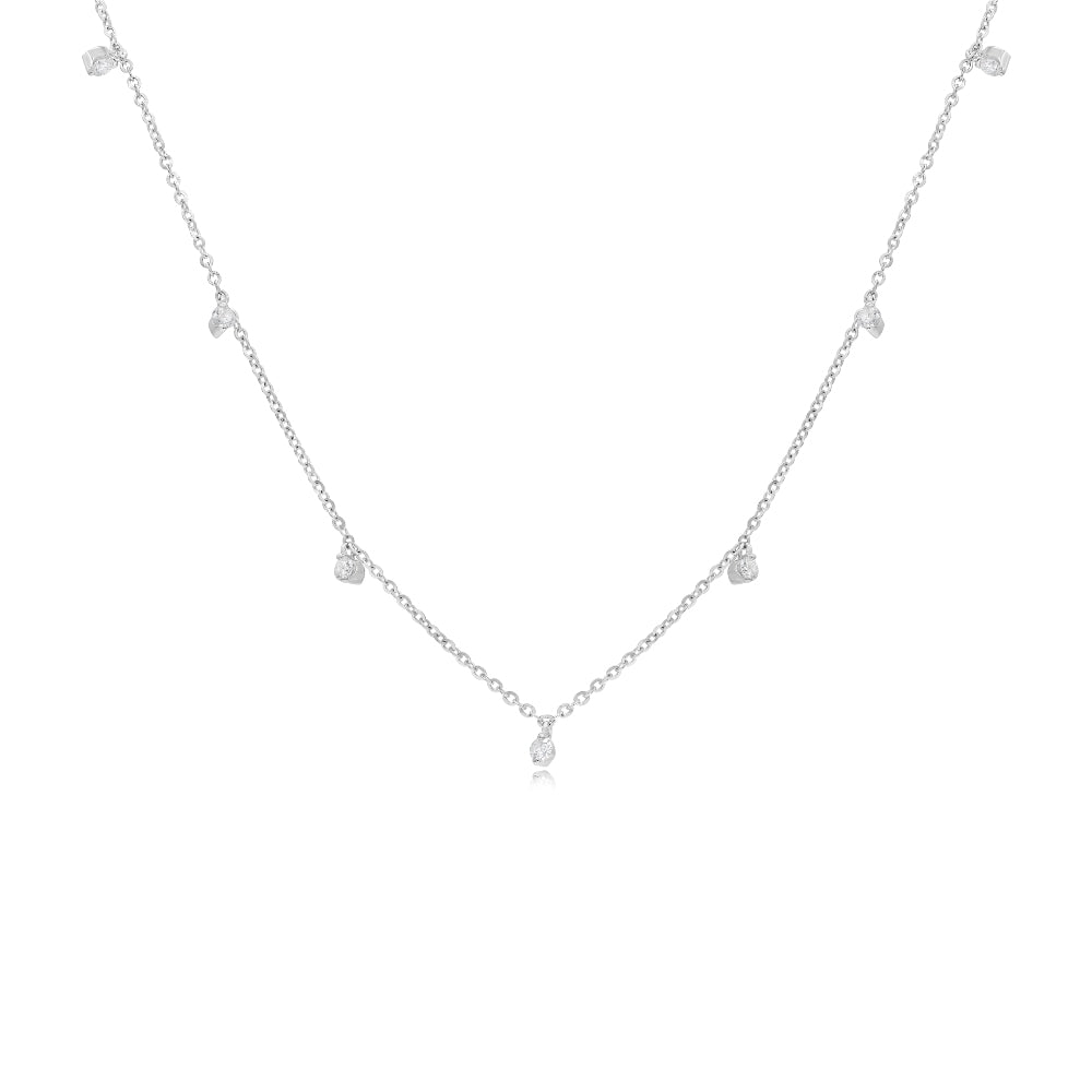 0.32 ct. Diamond 18K White Gold Stone Station Necklace 18"