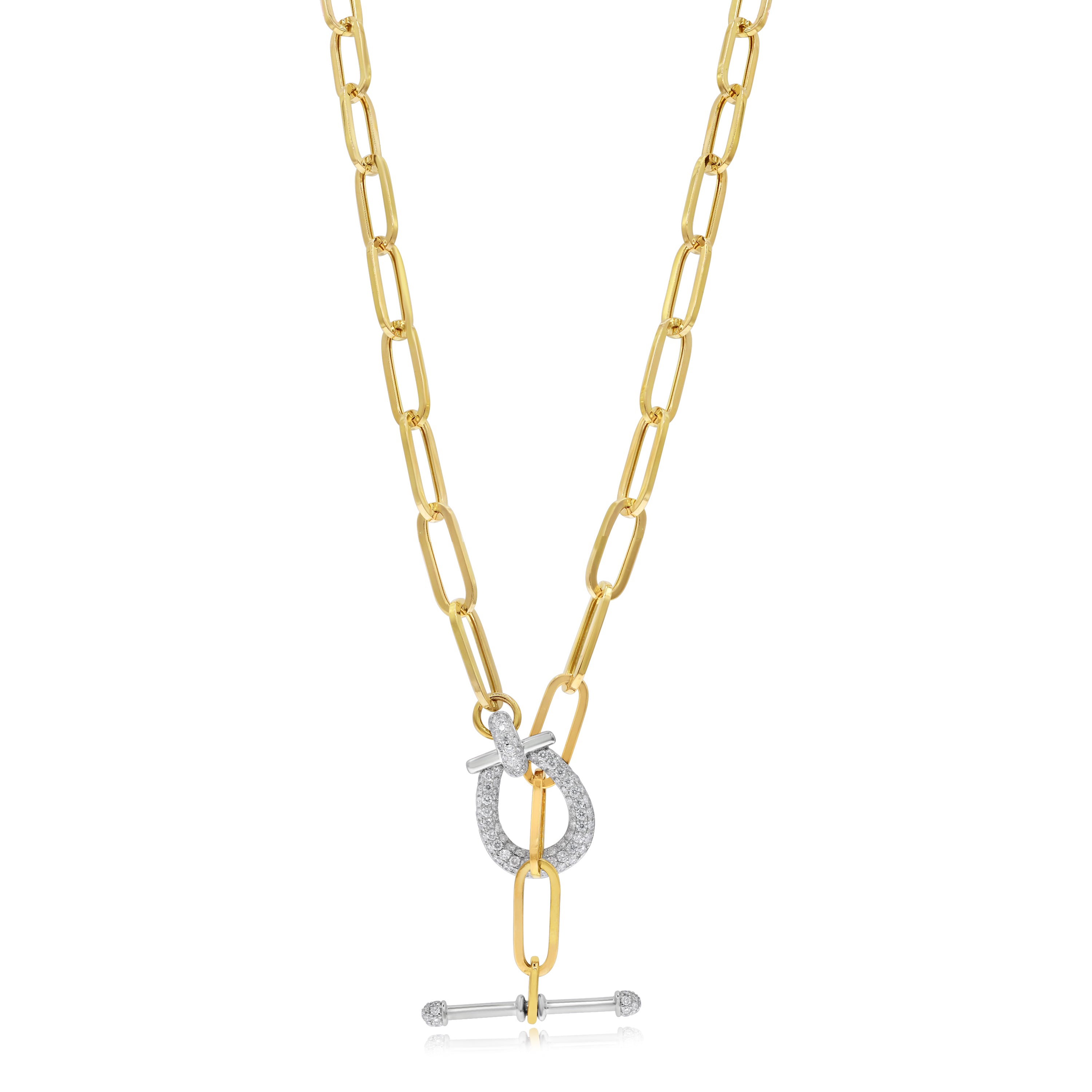 1.85 ct. Diamond 14K Two Tone Gold Toggle Paperclip Link Statement Necklace 24"