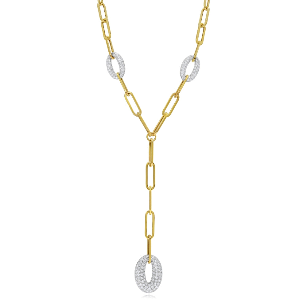 1.76 ct. Diamond 14K Two Tone Gold Paperclip Link Y-Necklace 24"
