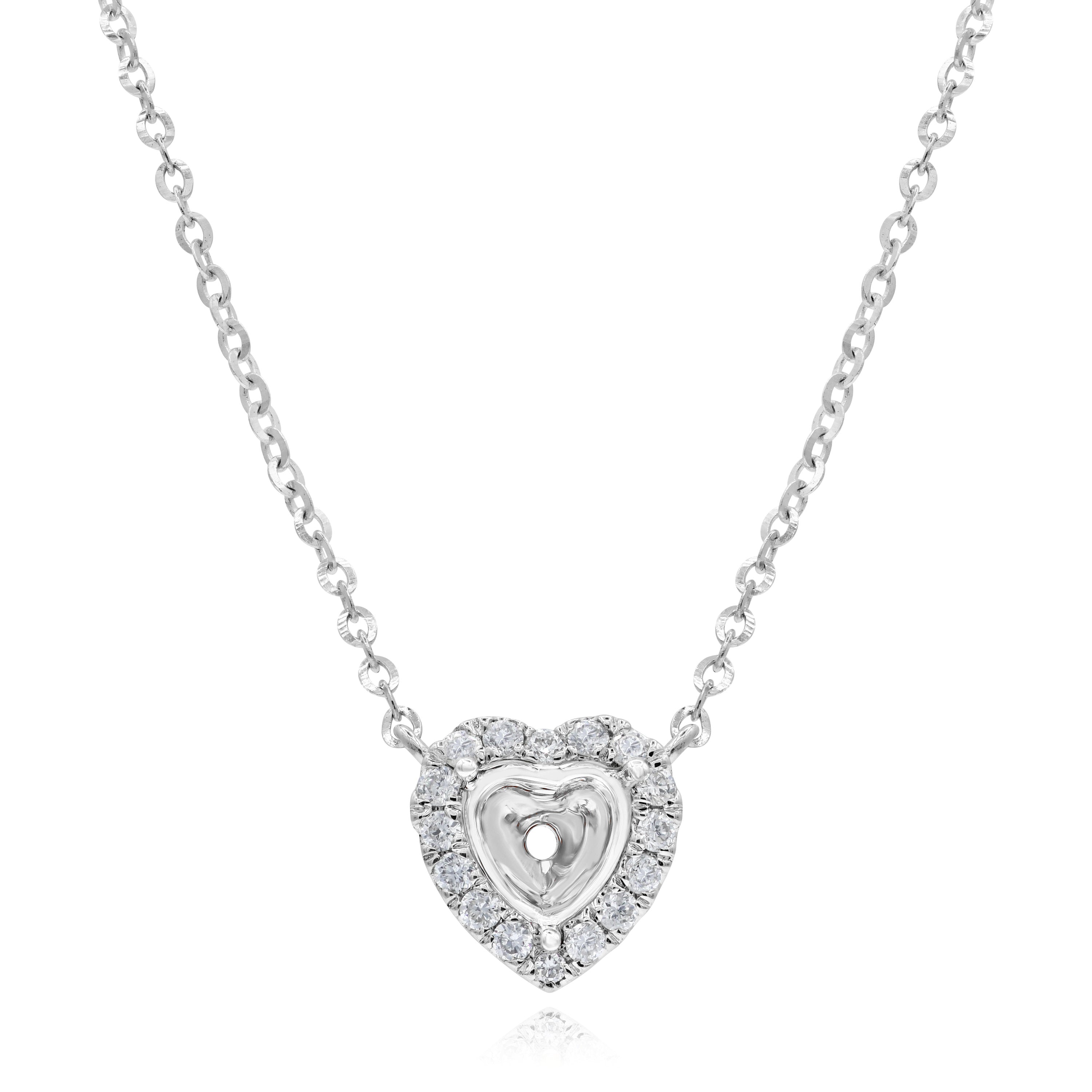 0.16 ct. Diamond 14K White Gold Heart Pendant Mounting Necklace  18"