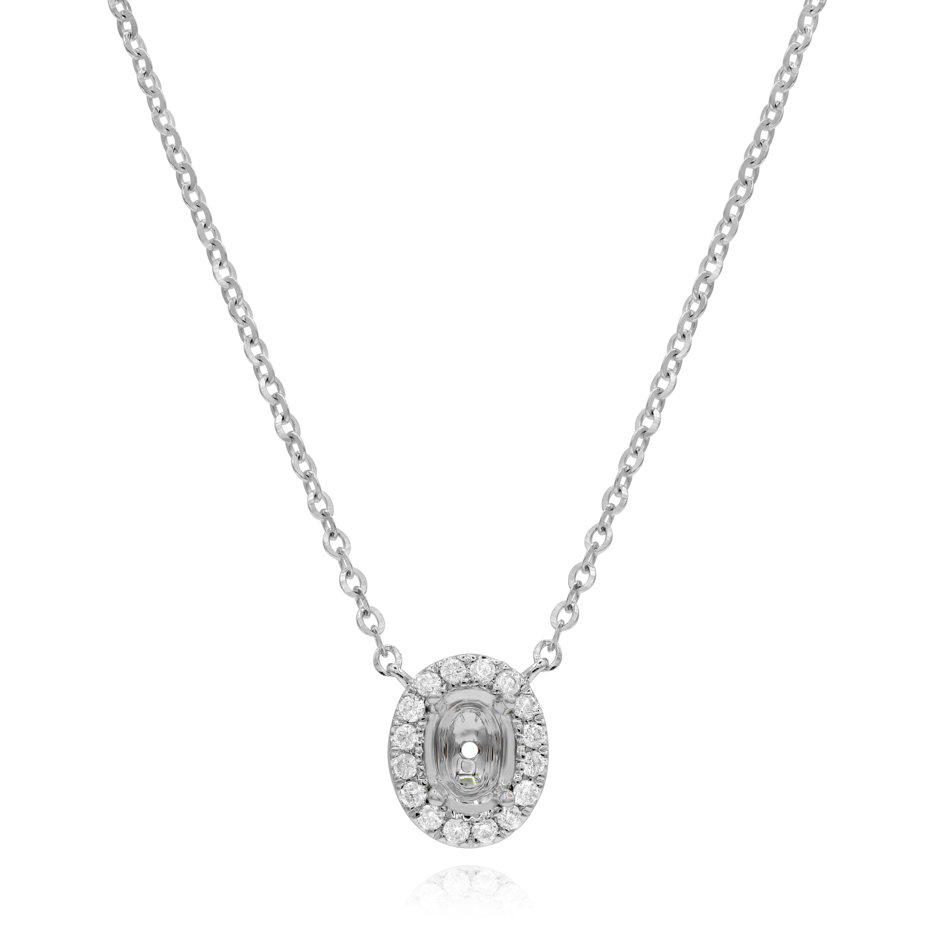 0.12 ct. Diamond 14K White Gold Oval Pendant Mounting Necklace 18"