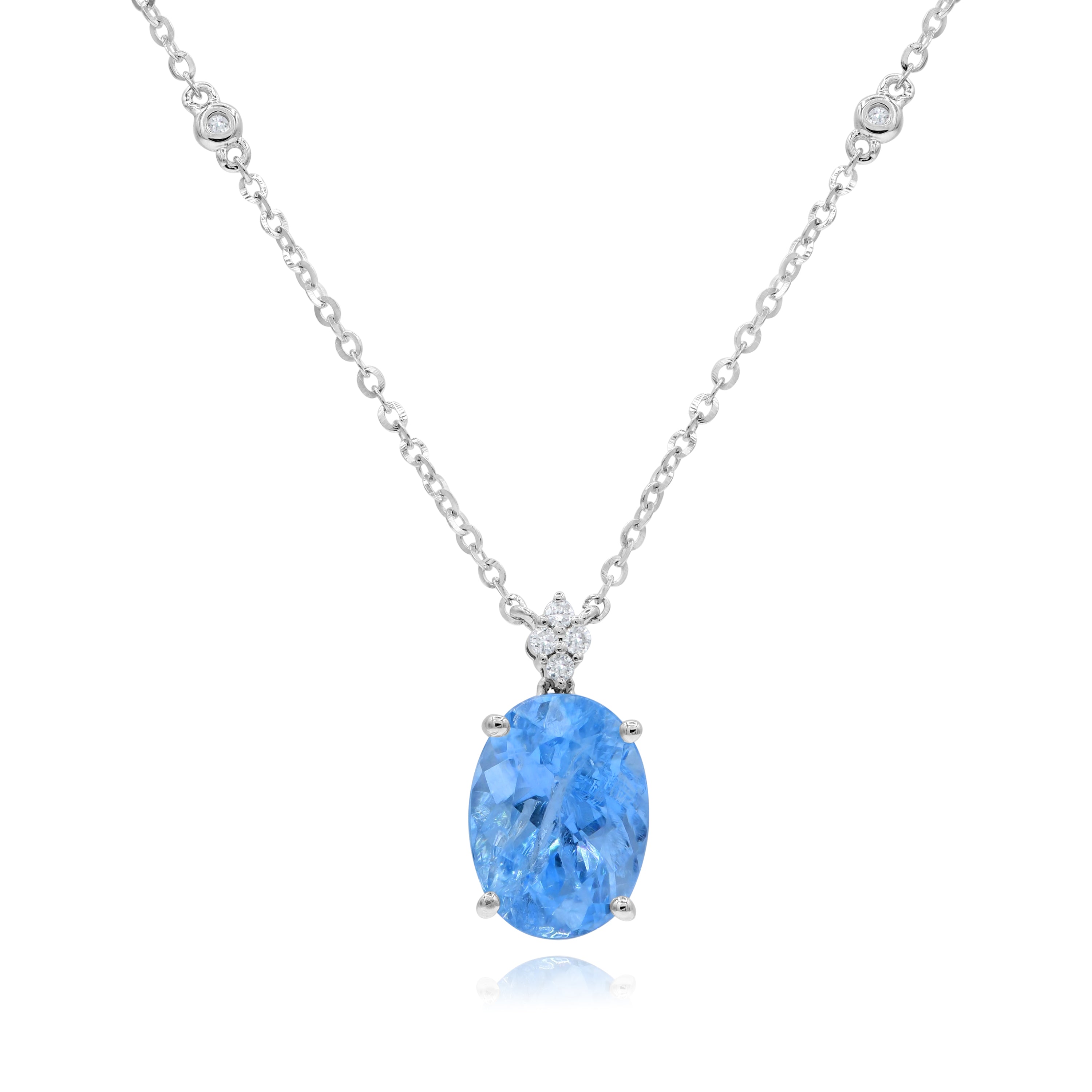 3.15 ct. Aquamarine & 0.07 ct. Diamond 14K White Gold Necklace 18"