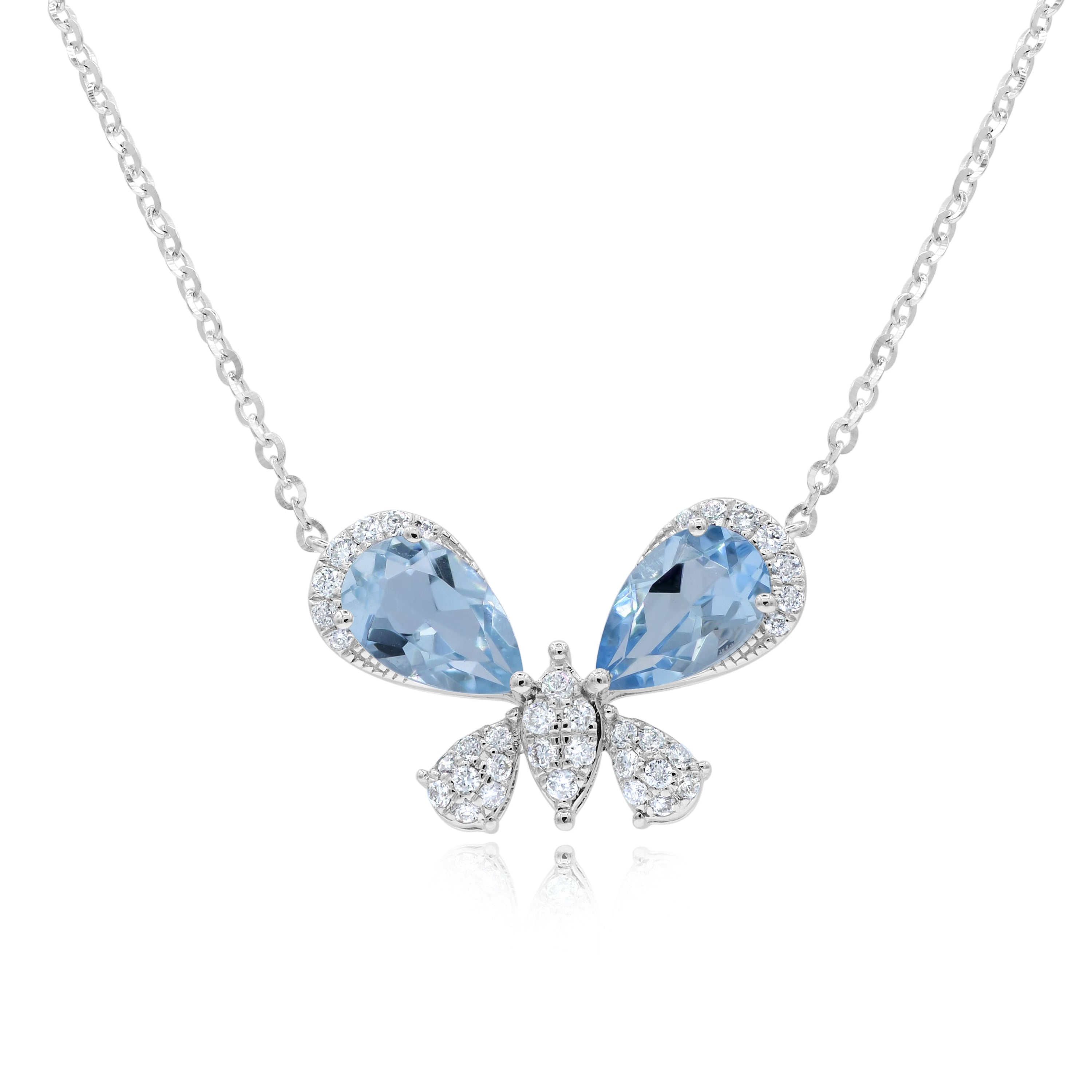 1.51 ct. Aquamarine & 0.23 ct. Diamond 14K White Gold Butterfly Pendant Necklace 18"
