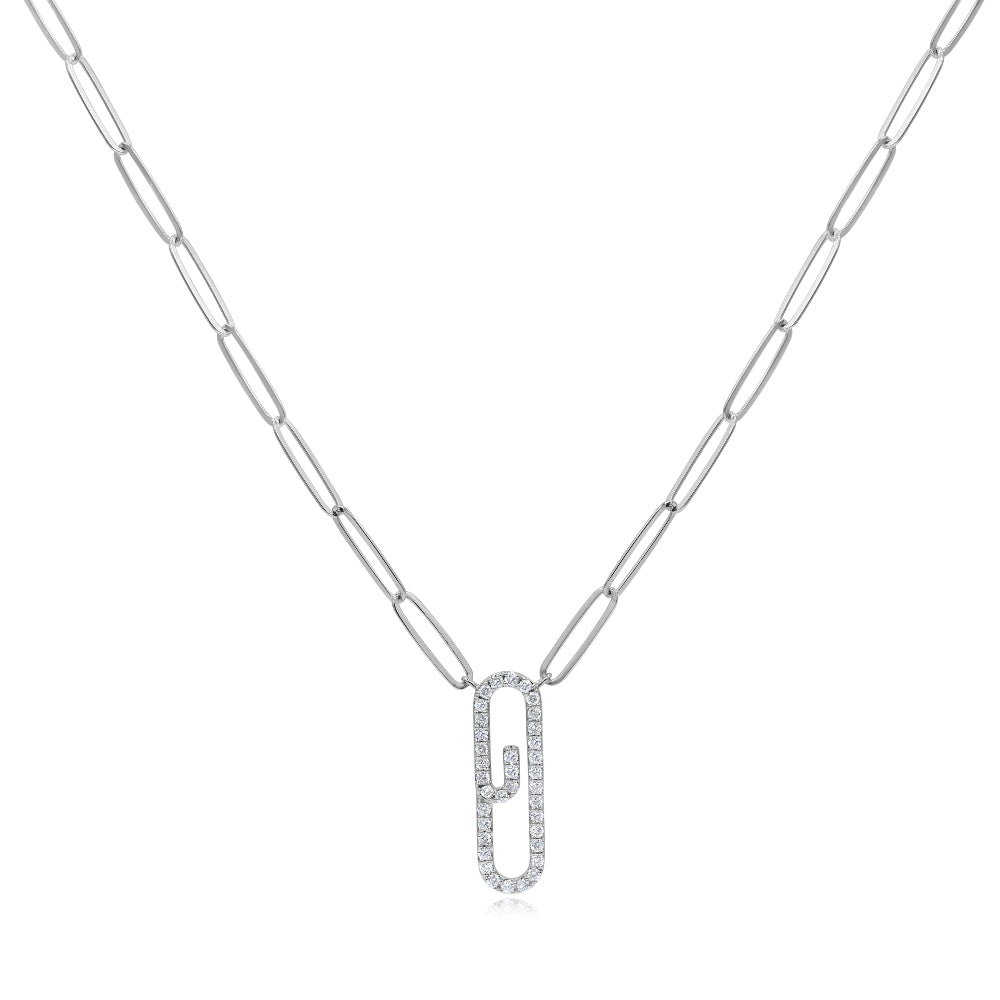 0.26 ct. Diamond 14K White Gold Paperclip Necklace 18"