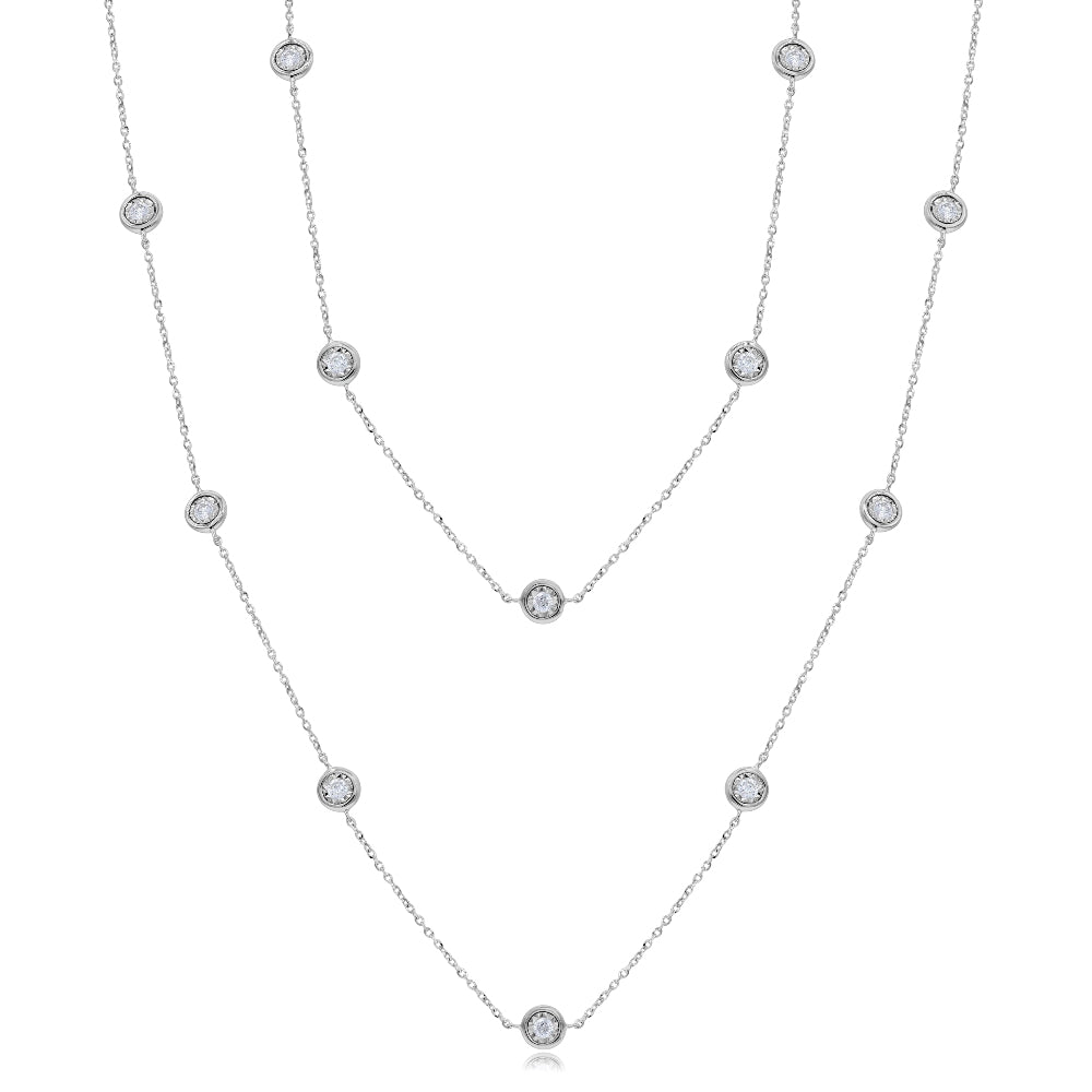 0.73 ct. Diamond 14K White Gold Stone Station Necklace 18"