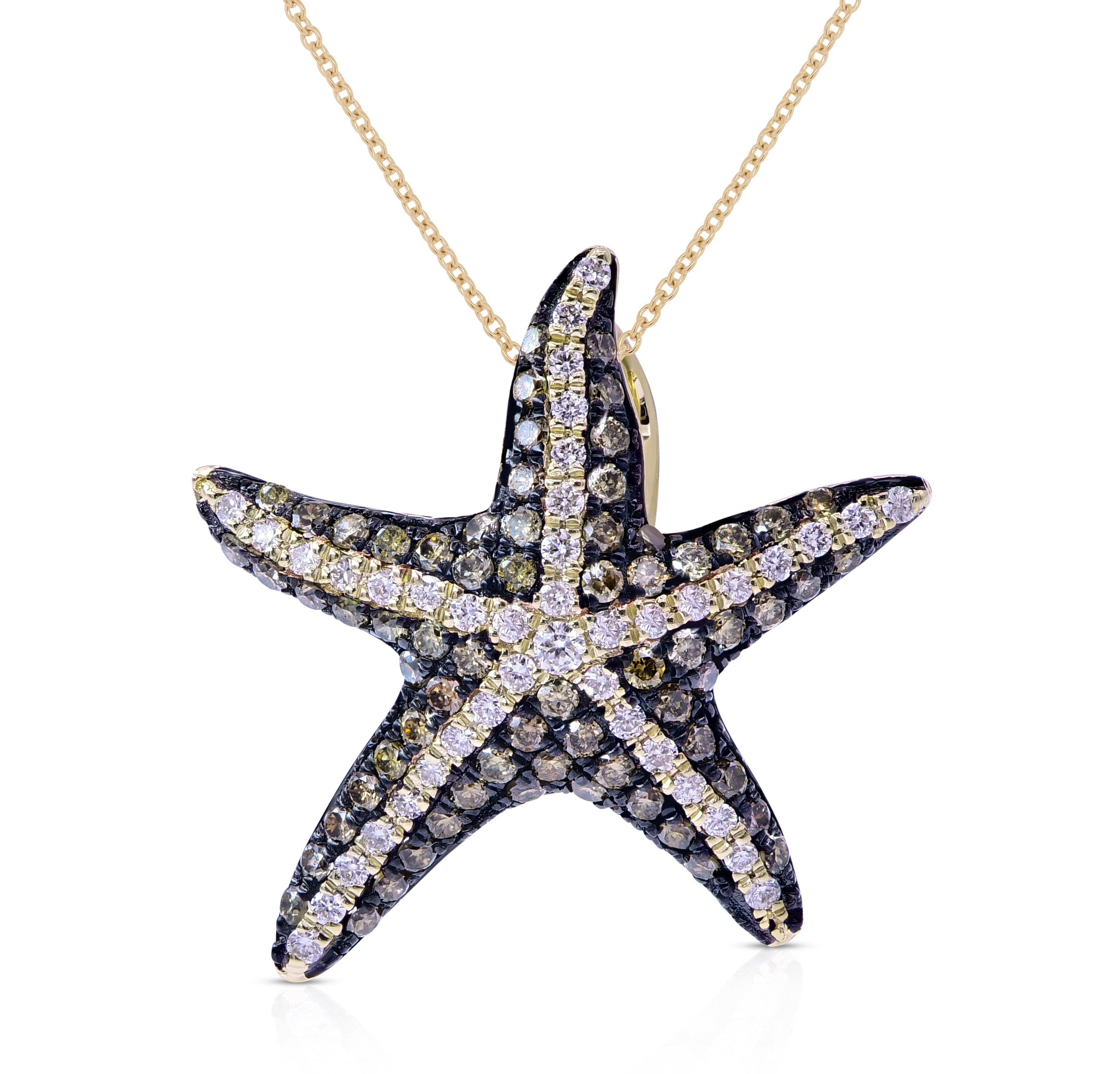 0.65 ct. Black & White Diamond 14K Yellow Gold Starfish Pendant