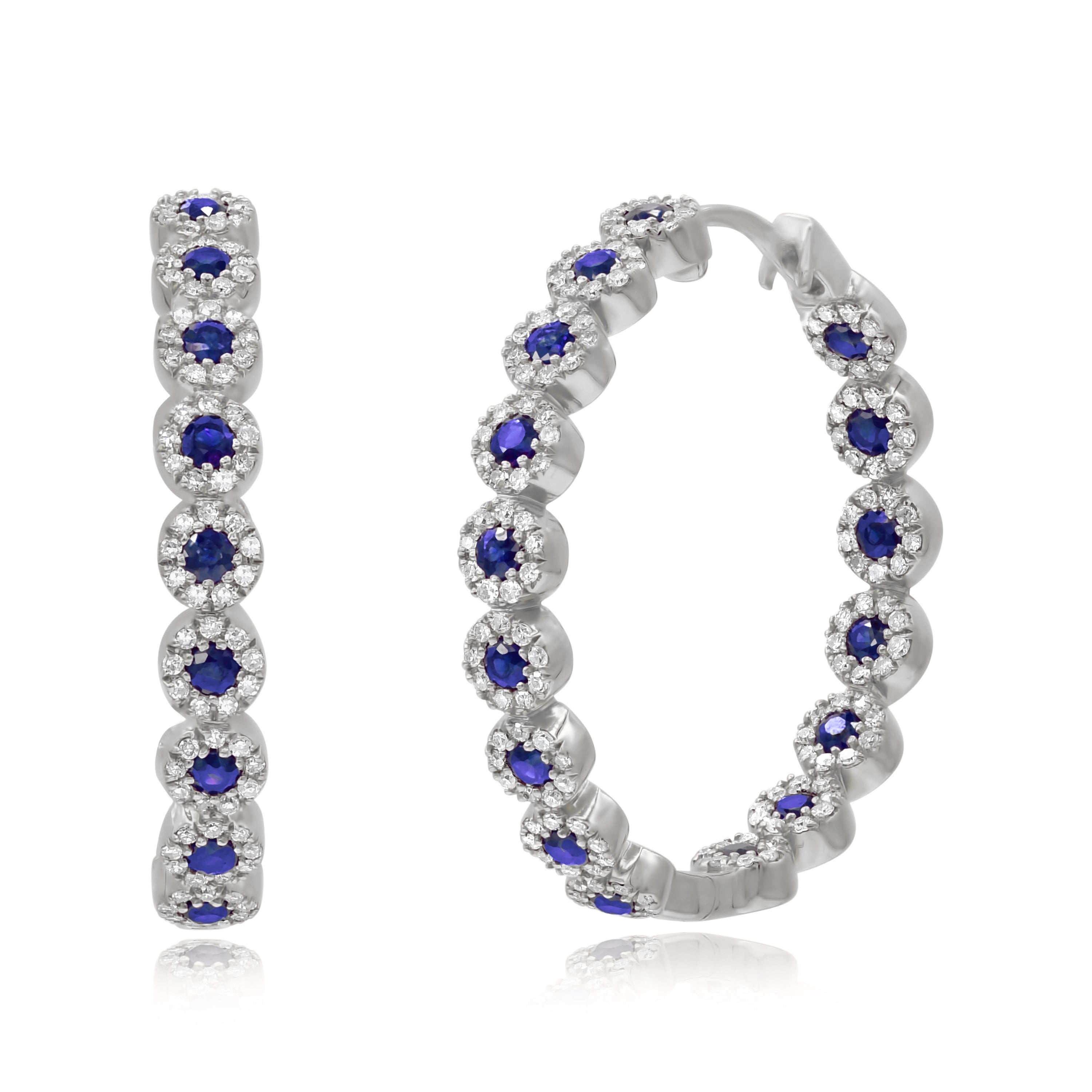 0.96 ct. Sapphire & 0.78 ct. Diamond 14K White Gold Inside Out Hoop Earrings