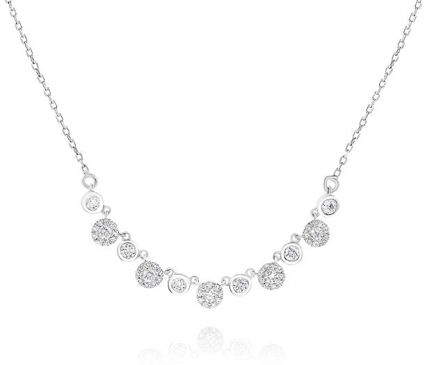 0.5 ct. Diamond 14K White Gold 3D Multi Flower Cluster Bezel Necklace 18"