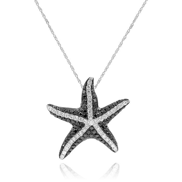 1.55 ct. Black Diamond & 0.7 ct. Diamond 14K White Gold Starfish Pendant