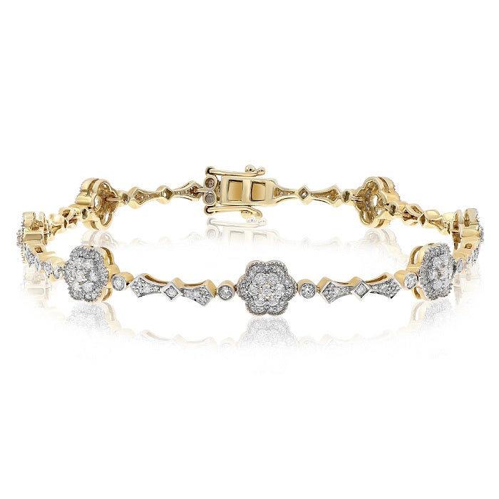 1.3 ct. Diamond 14K Yellow Gold Floret Link Bracelet