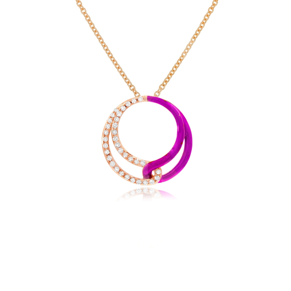 0.25 ct. Diamond 14K Rose Gold Purple Enamel Interlinked Circle Pendant