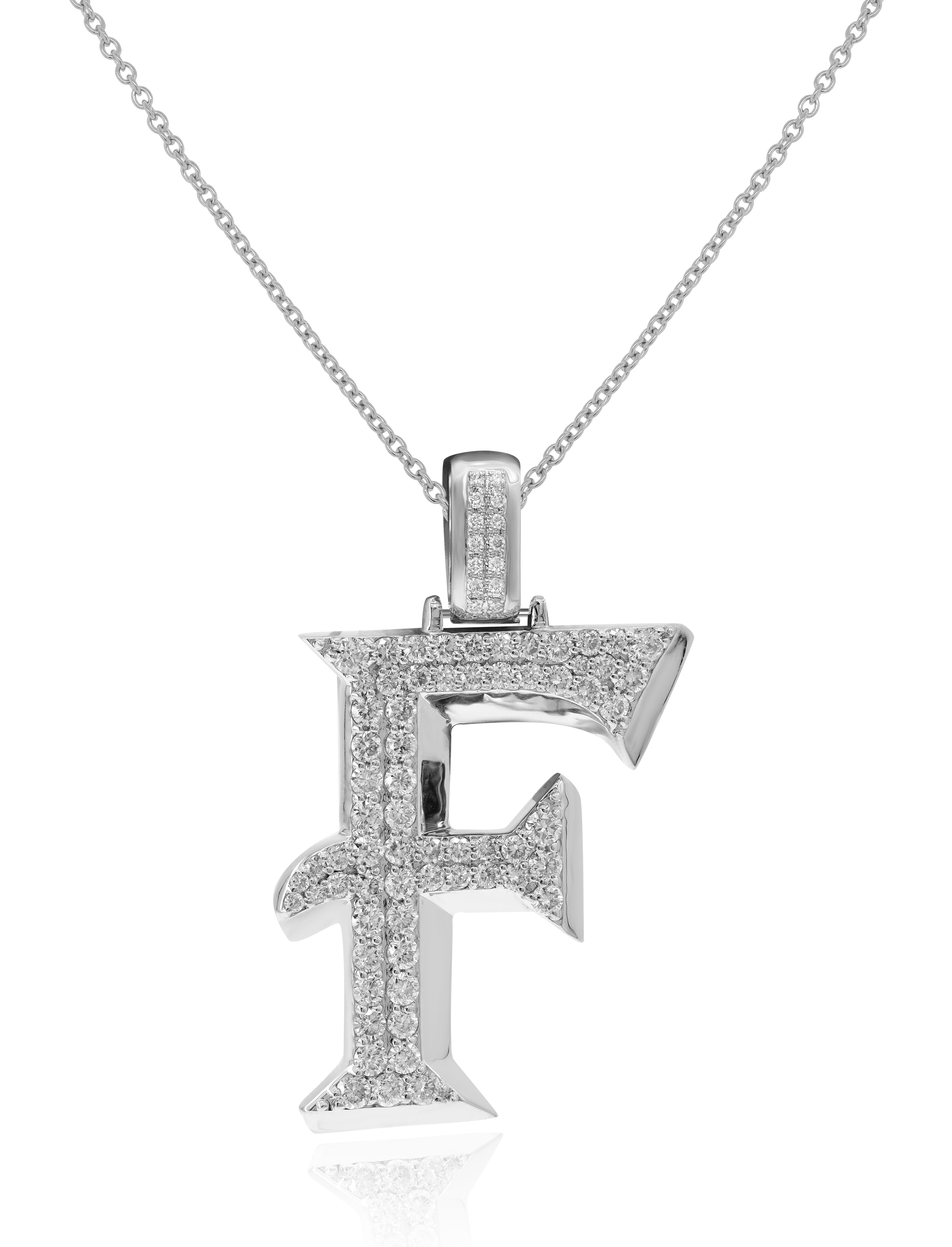 1.56 ct. Diamond 14K White Gold 'F' 3D Initial Pendant