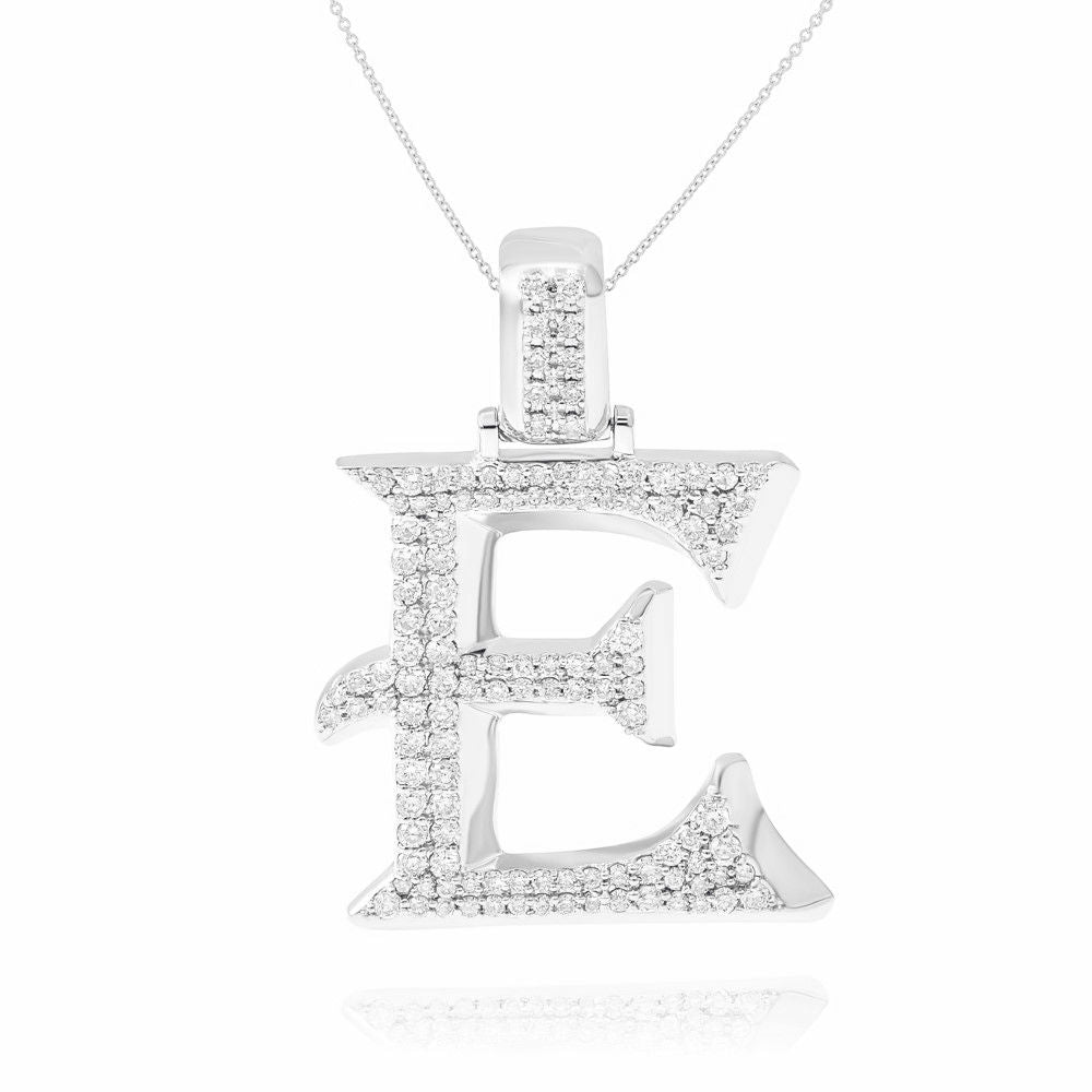 1.66 ct. Diamond 14K White Gold 'E' 3D Initial Pendant