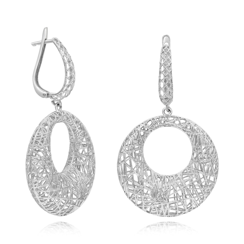 14K White Gold "Shining Nests" Wire Dangle Earrings