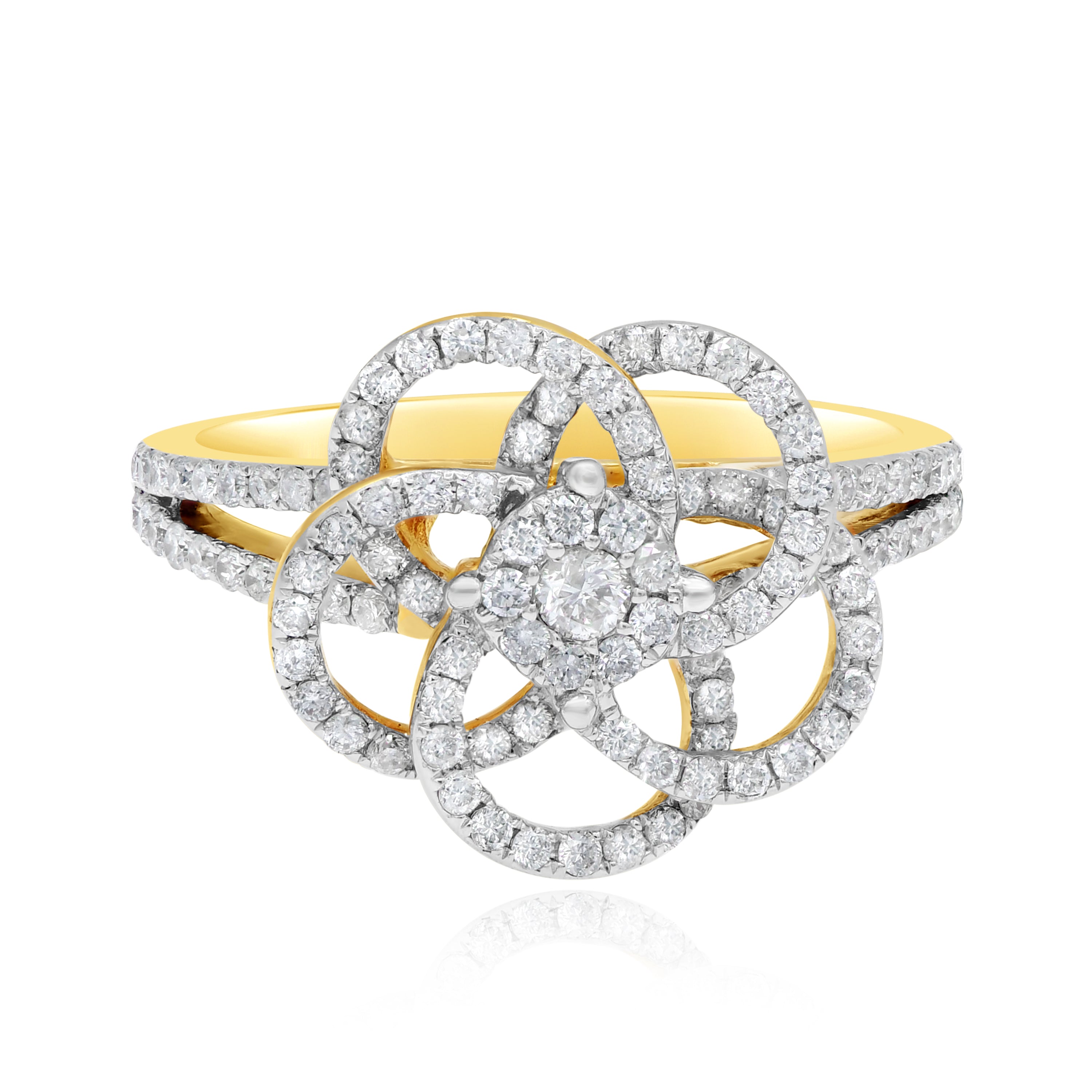 0.77 ct. Diamond 14K Yellow Gold Floral Ring Split Shank Ring