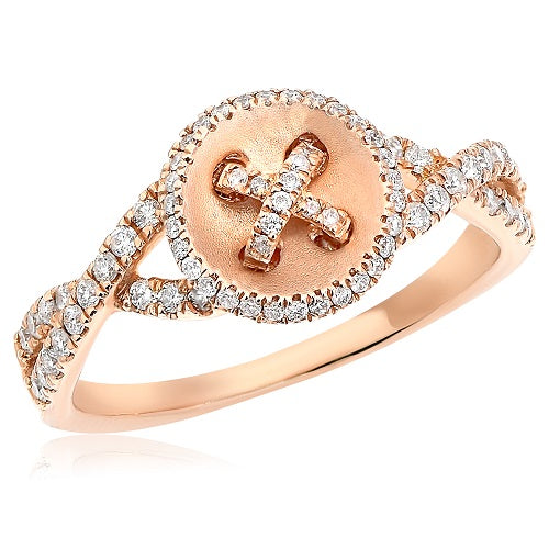 0.35 ct. Diamond 14K Rose Gold Cross Twisted Shank Ring
