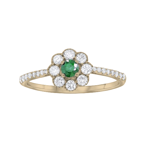 0.13 ct. Emerald & 0.39 ct. Diamond Flower Ring